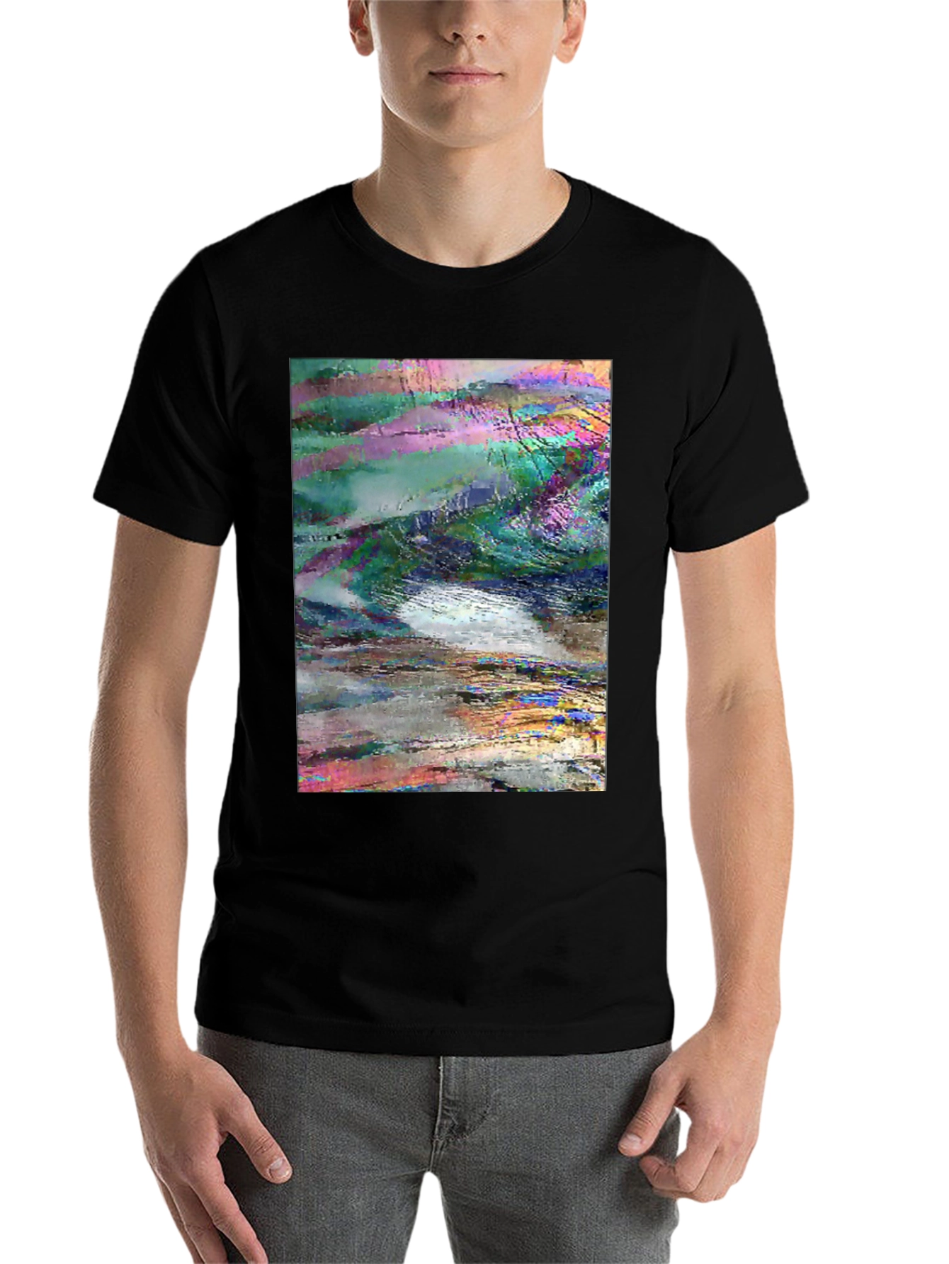 Black Abstract Glitch Art Graphic Tee - Black view 7