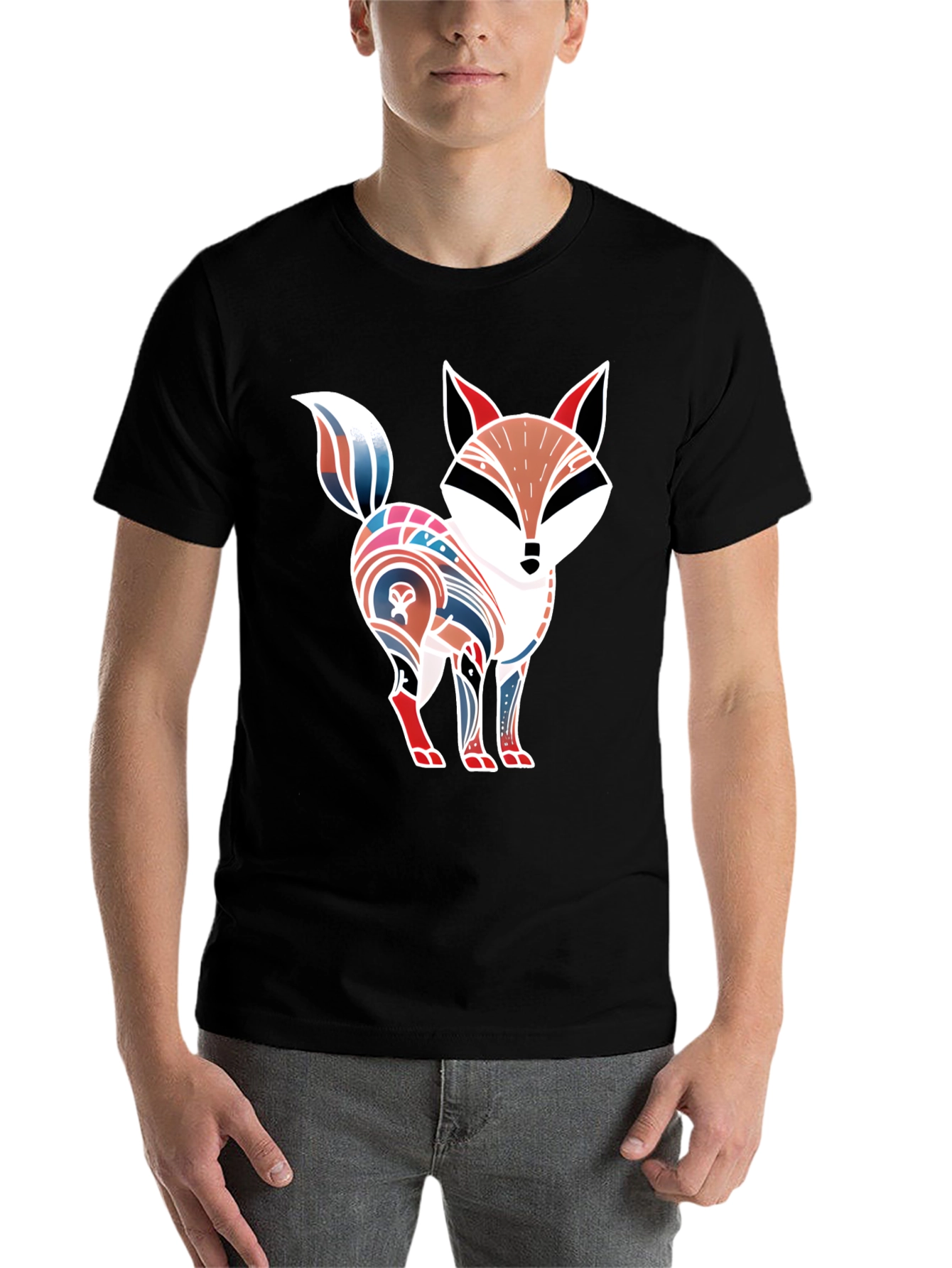 Black Stylized Fox Graphic Tee - Unique Design view 7