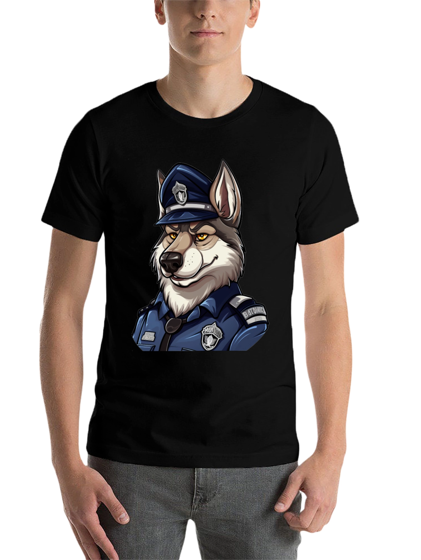 Black Wolf Cop Graphic T-Shirt - Black view 7