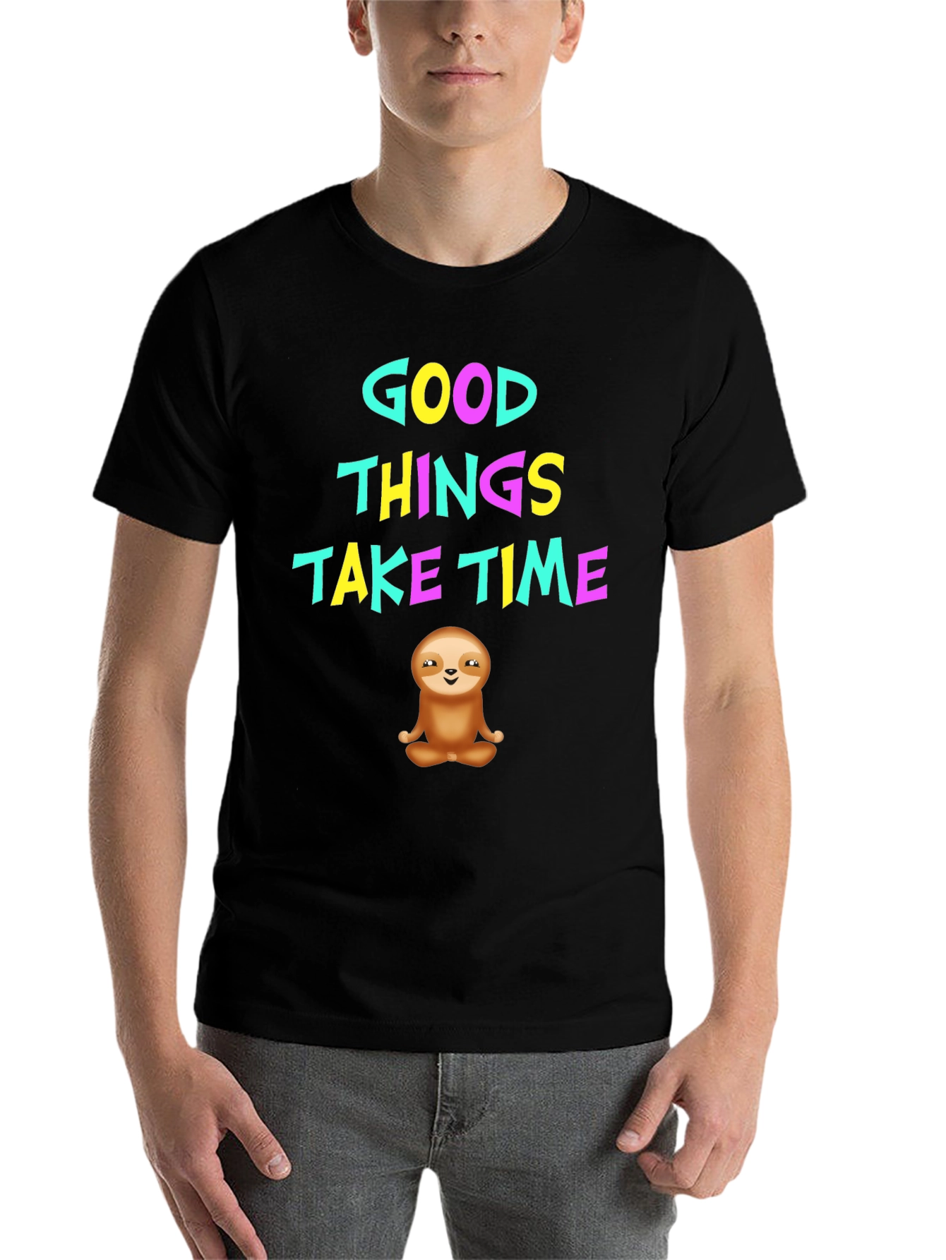 Black Good Things Take Time Sloth Graphic T-Shirt view 7