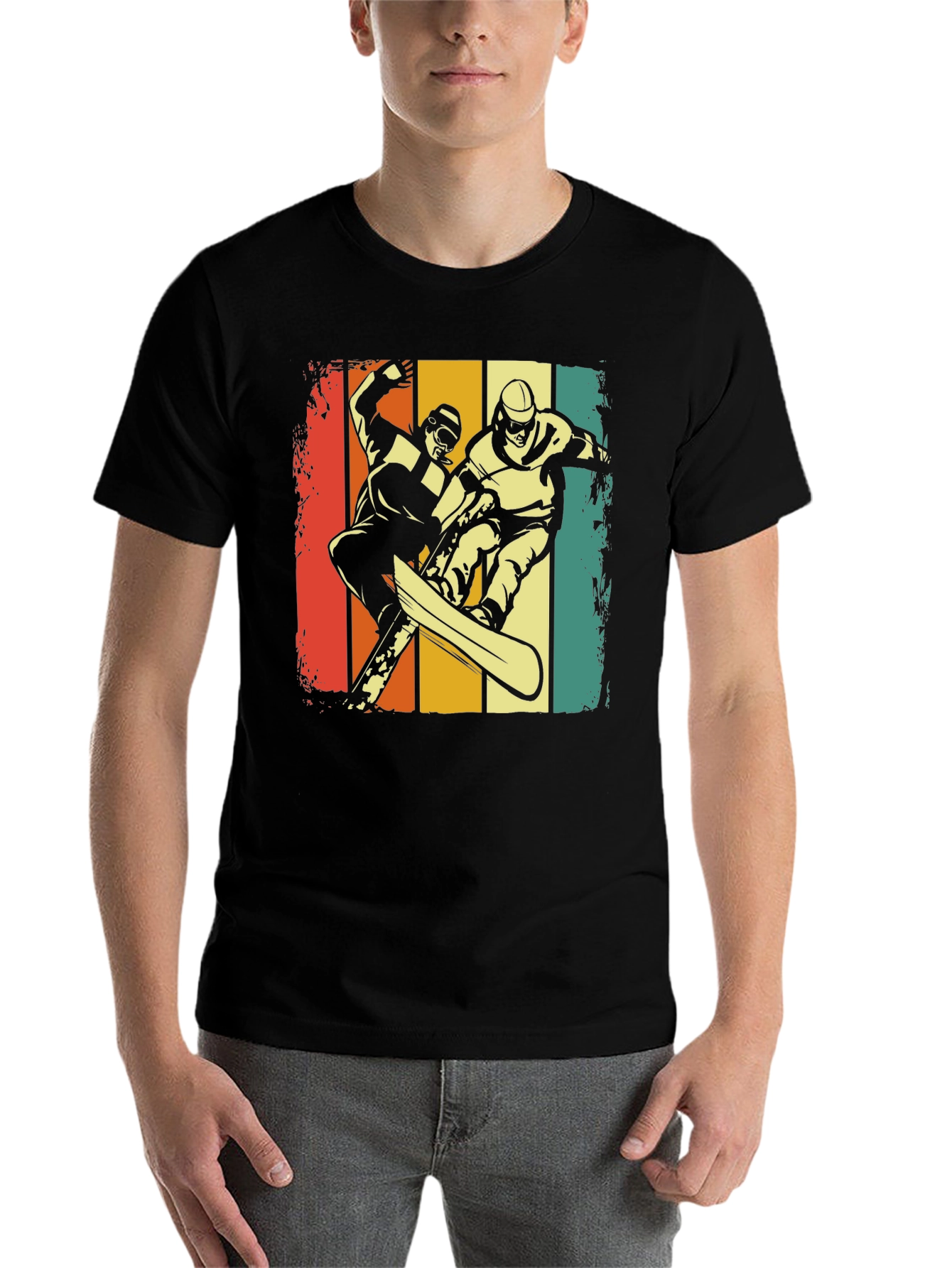 Black Vintage Snowboarder Graphic Tee - Retro Style view 7