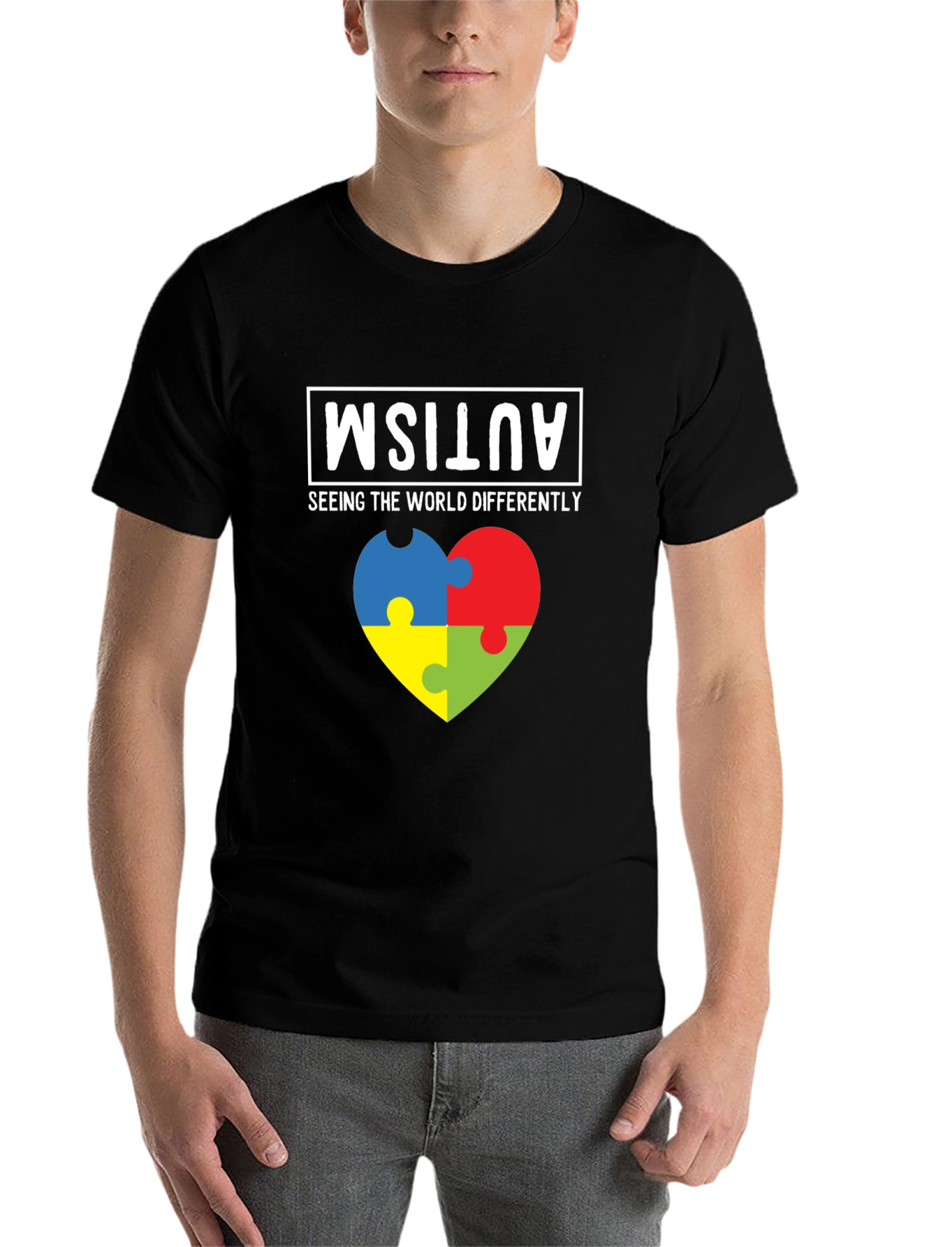 Black Autism Awareness T-Shirt - Seeing the World Differently  view 7