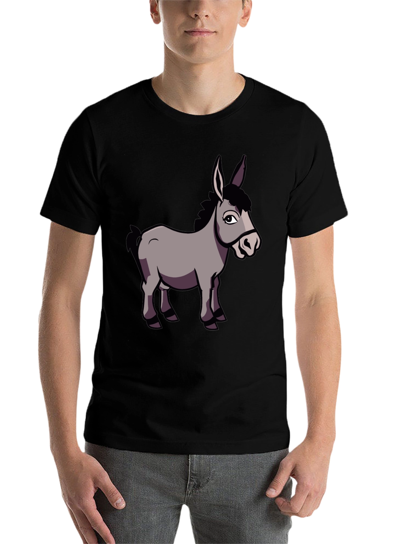 Black Funny Donkey Graphic T-Shirt, Black Crew Neck view 7