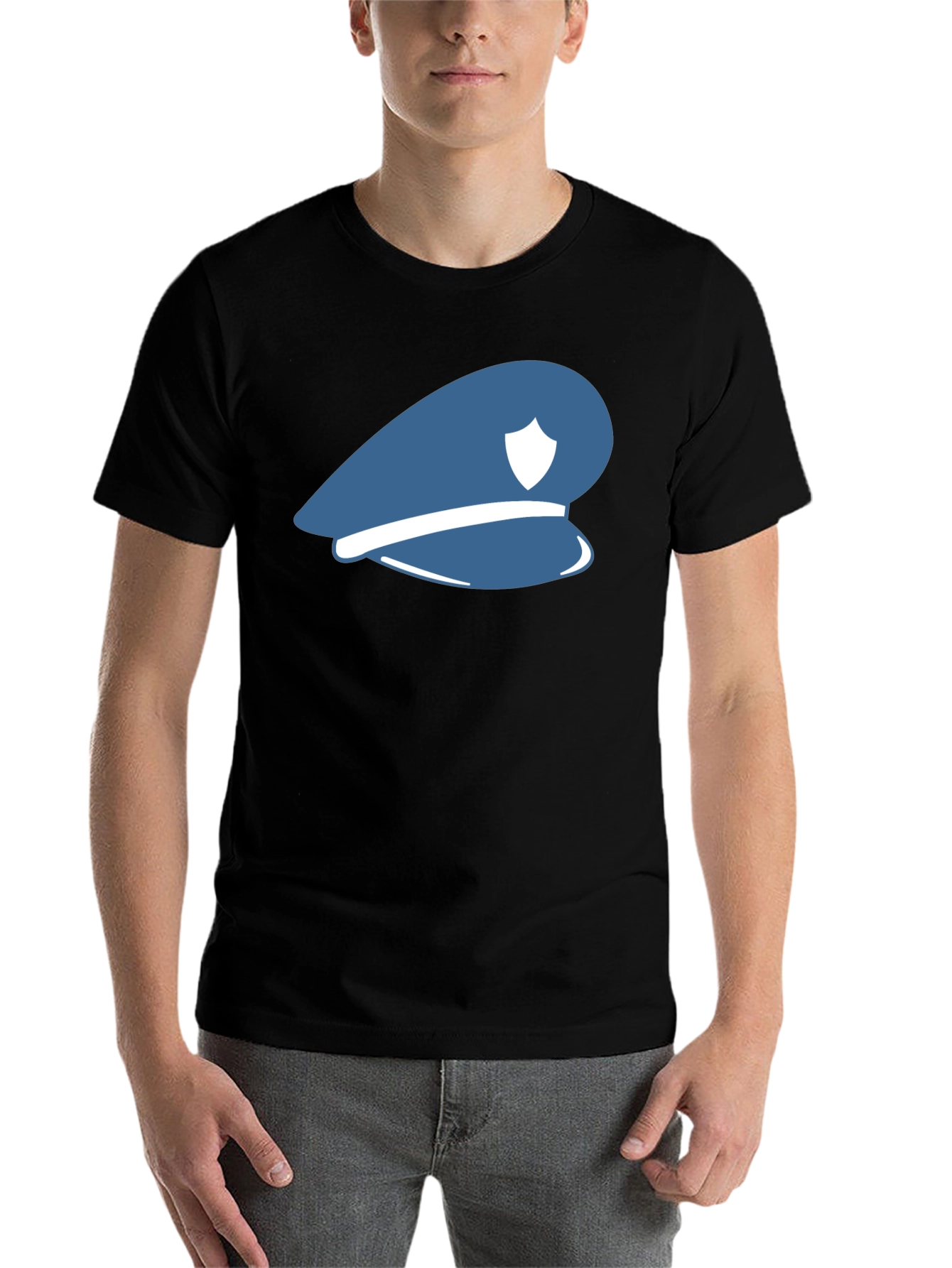Black Blue Police Hat Graphic T-Shirt - Stylish Cotton Tee view 7