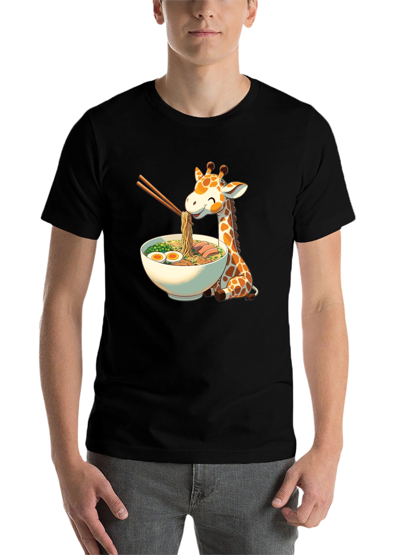 Black Giraffe Ramen Black T-Shirt - Unique Graphic Tee view 7