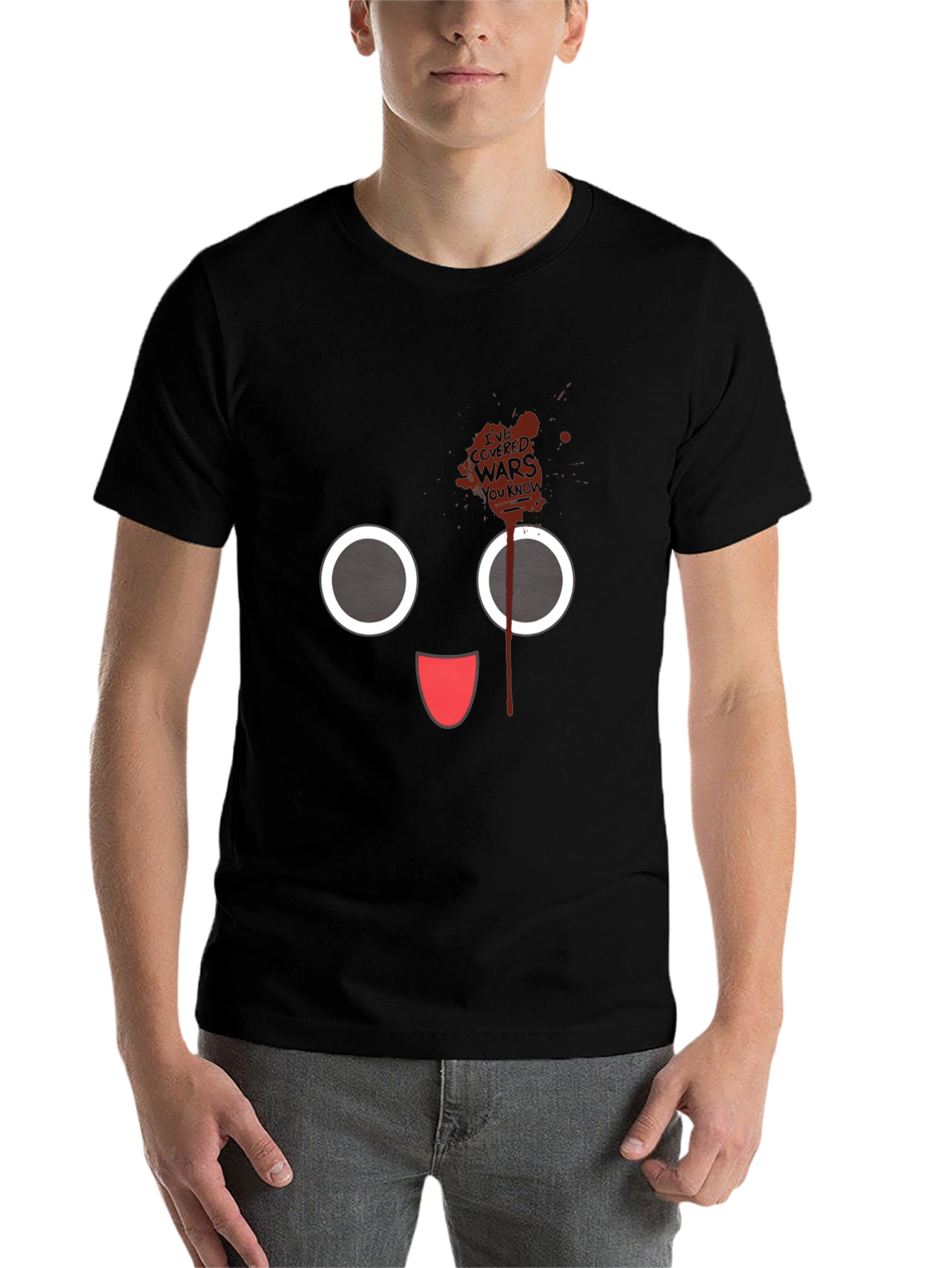 Black Funny Cartoon Face Black T-Shirt view 7