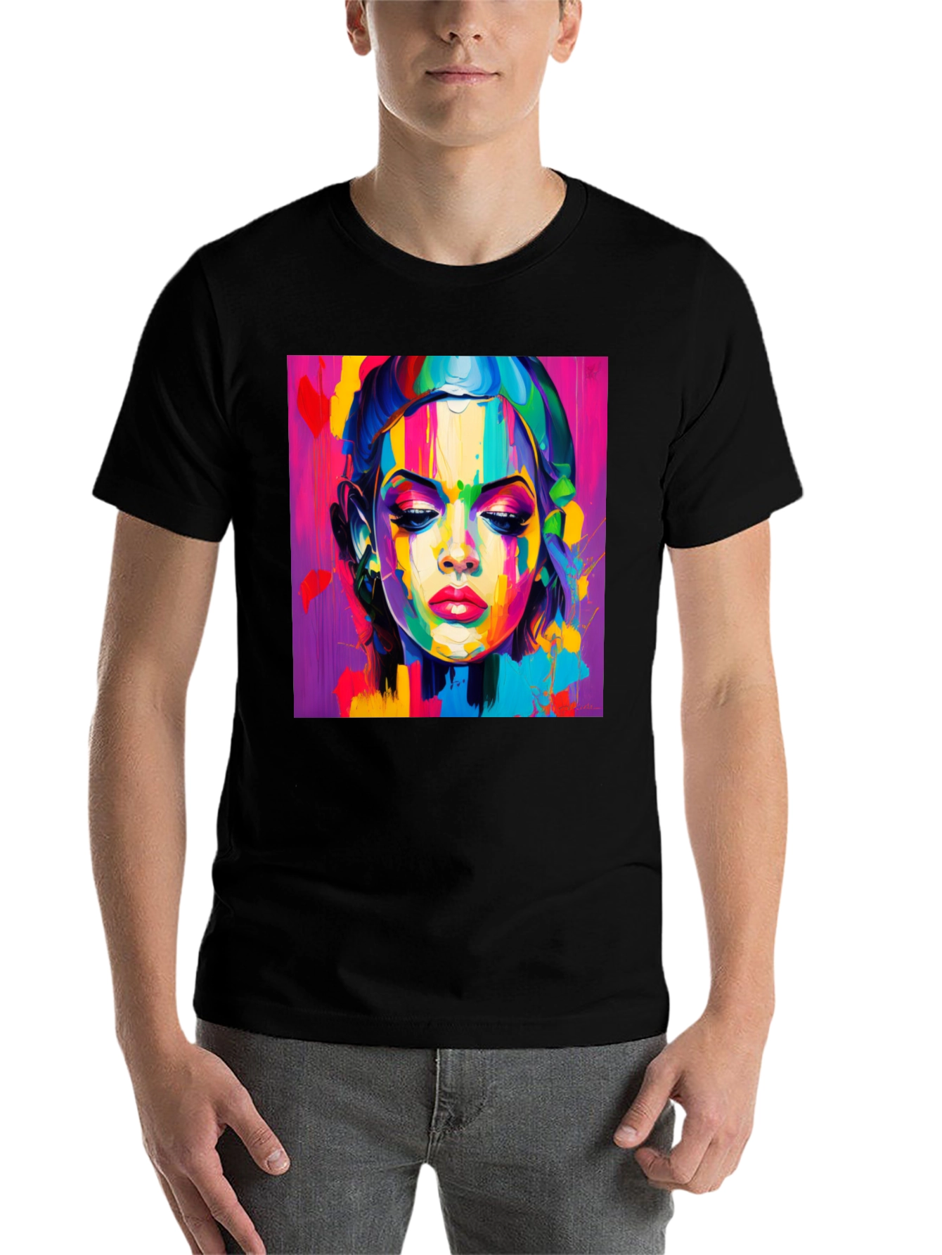 Black Abstract Woman Graphic Tee - Vibrant Colors view 7