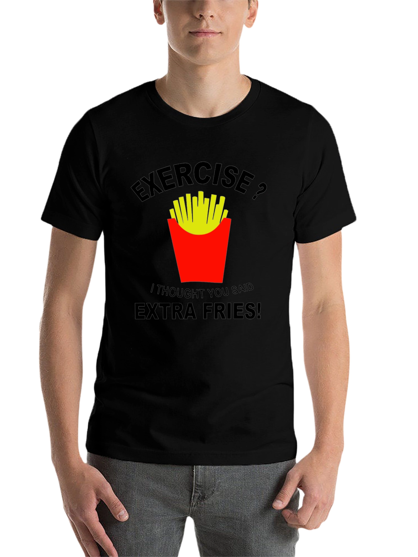 Black Exercise? Extra Fries! Graphic T-Shirt view 7