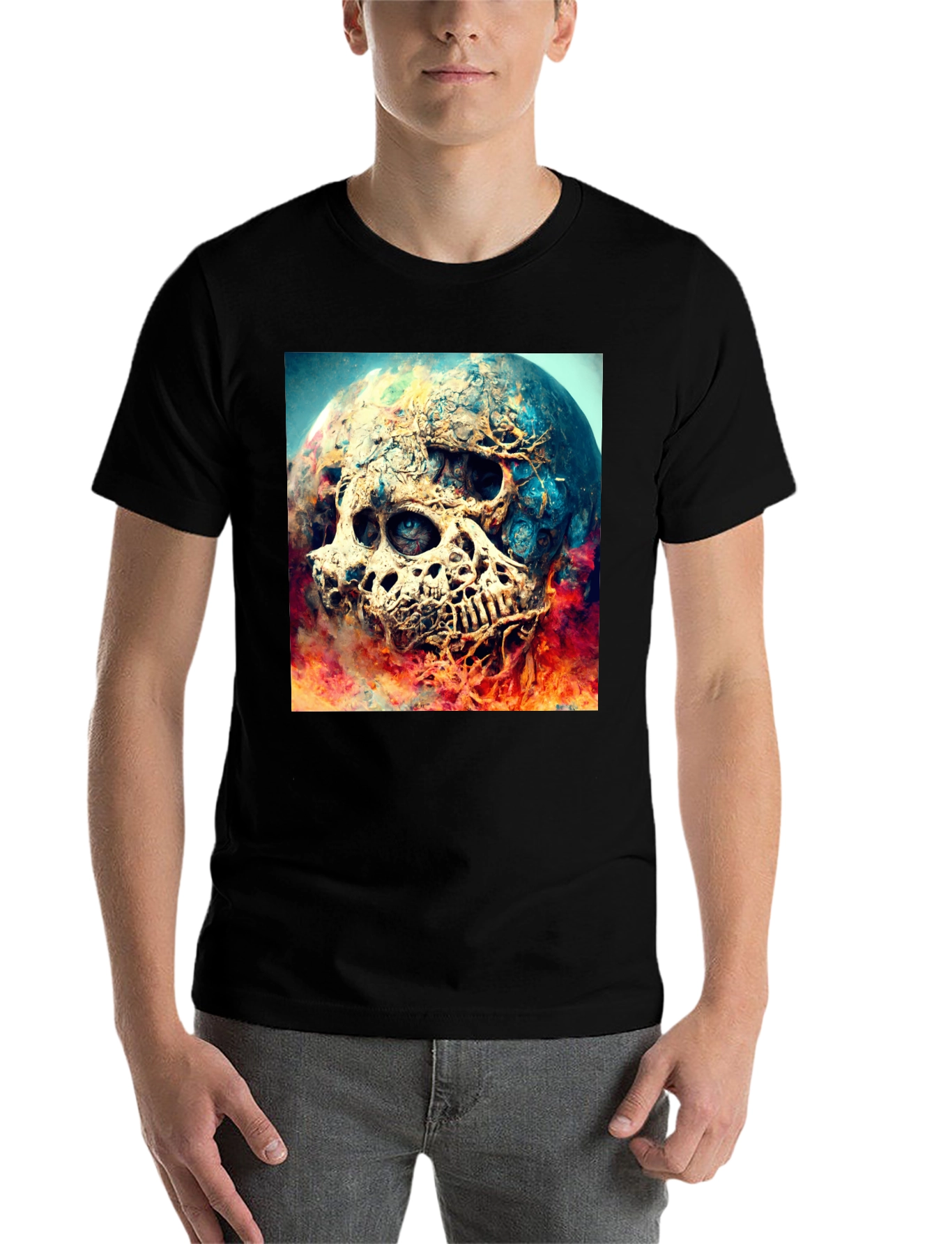 Black Skull Planet Graphic Tee - Black Cotton Shirt view 7