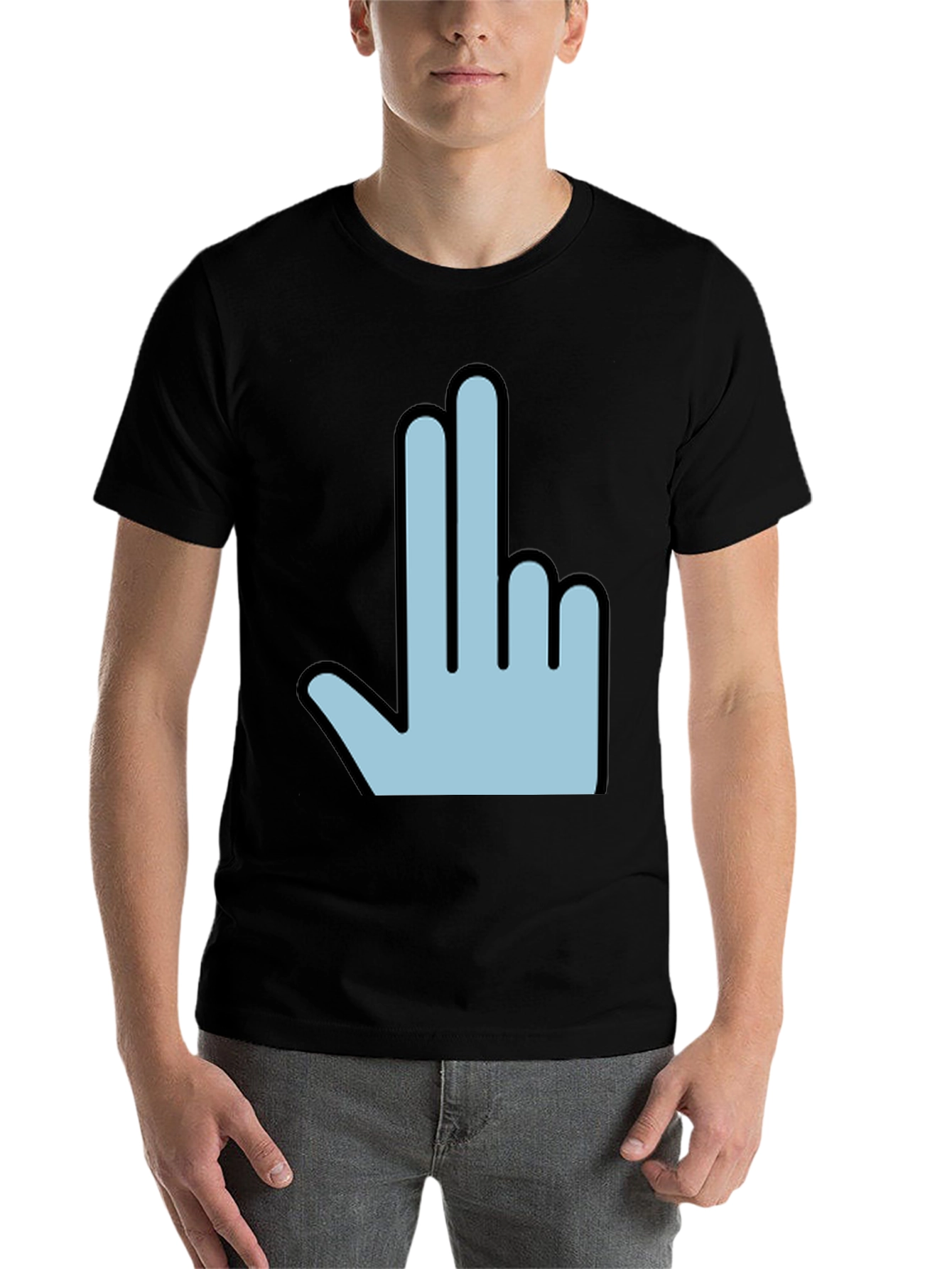 Black Funny Hand Gesture Graphic Print Men's Black T-Shirt view 7