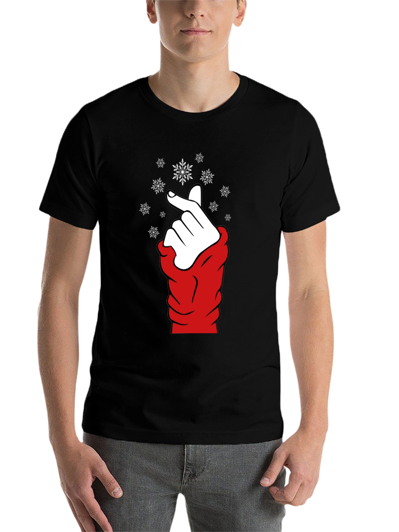 Black Heart Finger Snowflake Graphic Black T-Shirt view 7