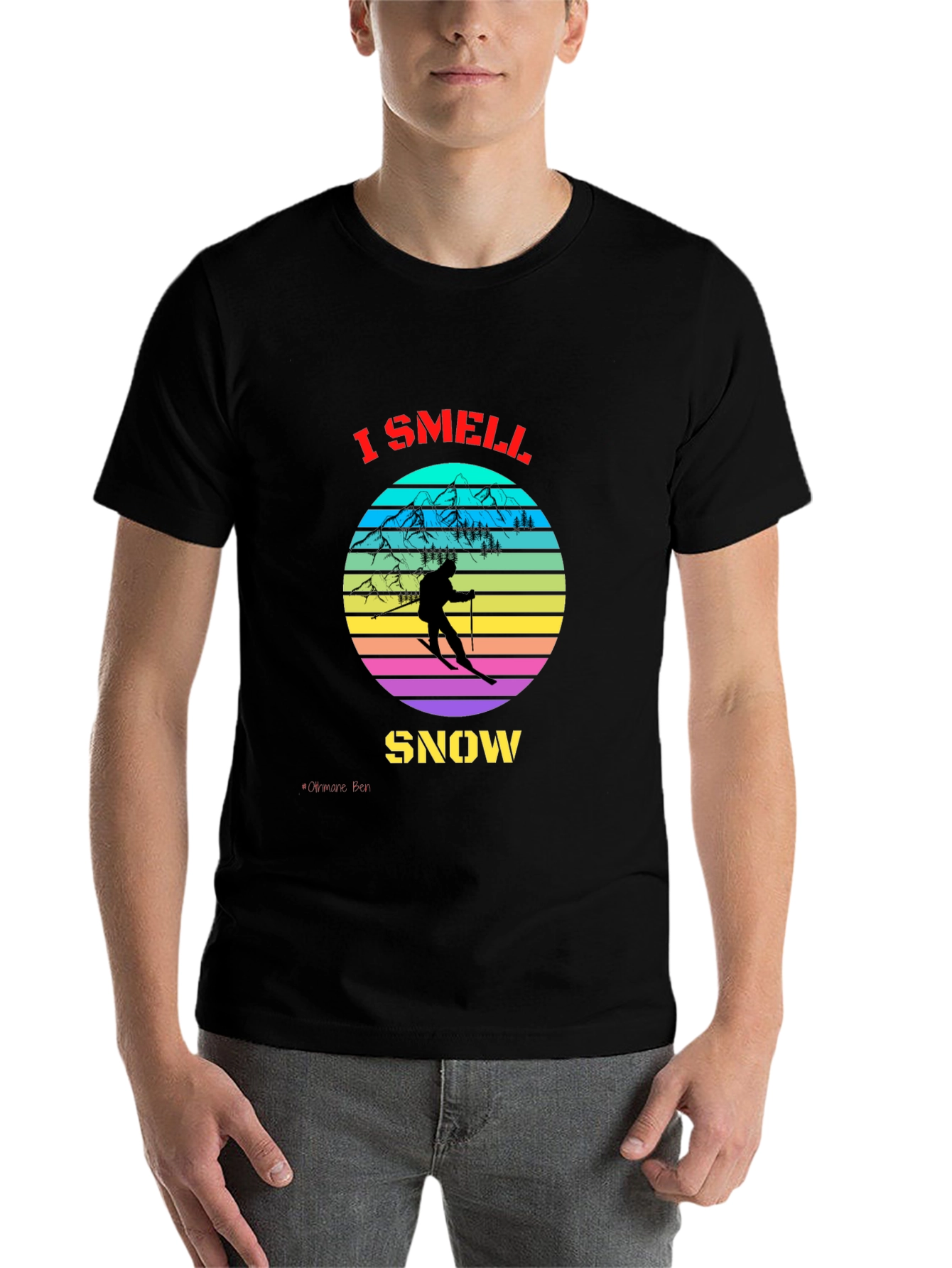 Black I Smell Snow Skiing T-Shirt view 7
