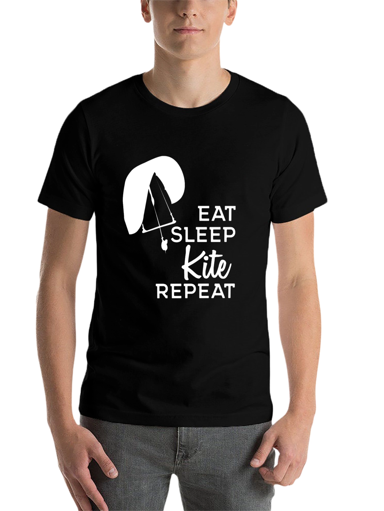Black Eat Sleep Kite Repeat T-Shirt - Paragliding Design view 7