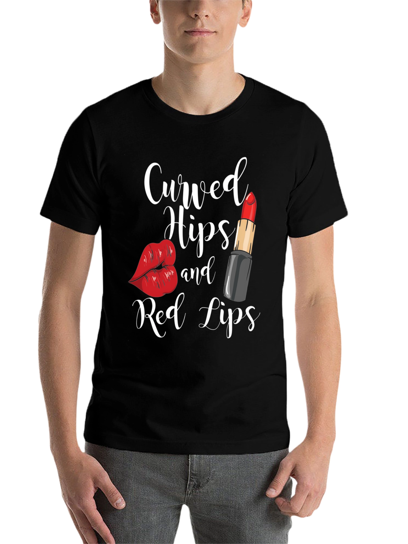Black Curved Hips & Red Lips Graphic Tee - Black view 7