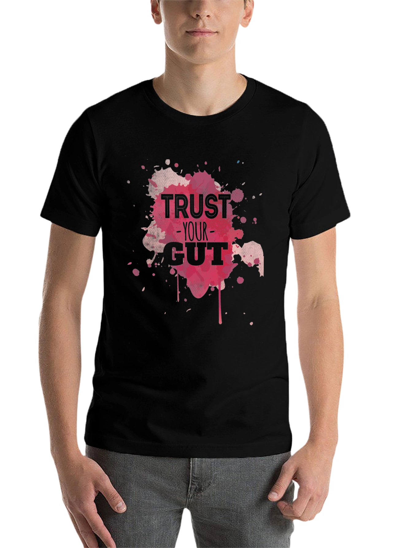 Black Trust Your Gut Graphic Tee - Black Cotton T-Shirt view 7