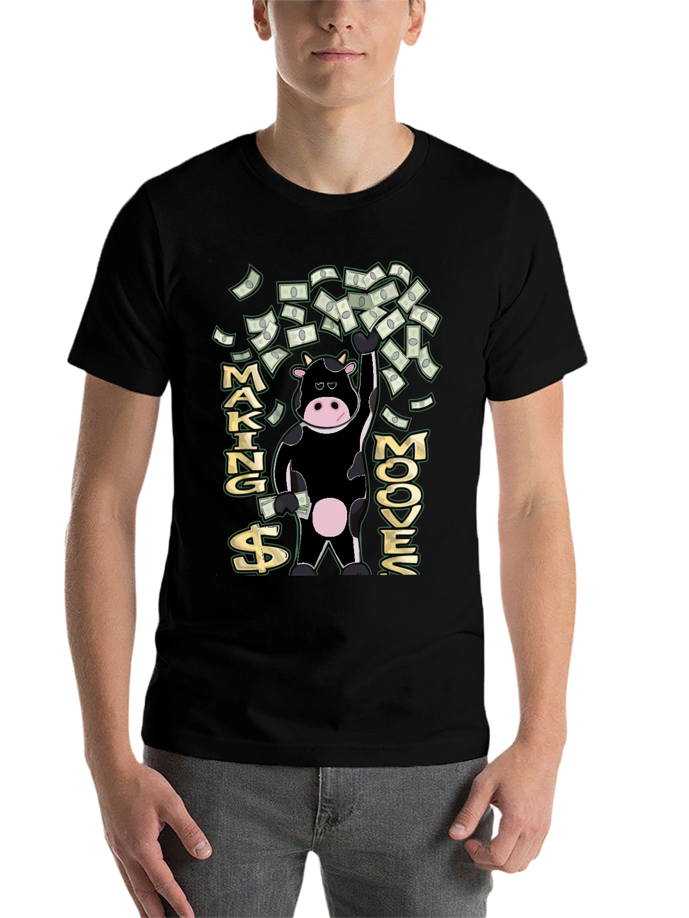 Black Making Mooves T-Shirt - Funny Cow Money Tee view 7