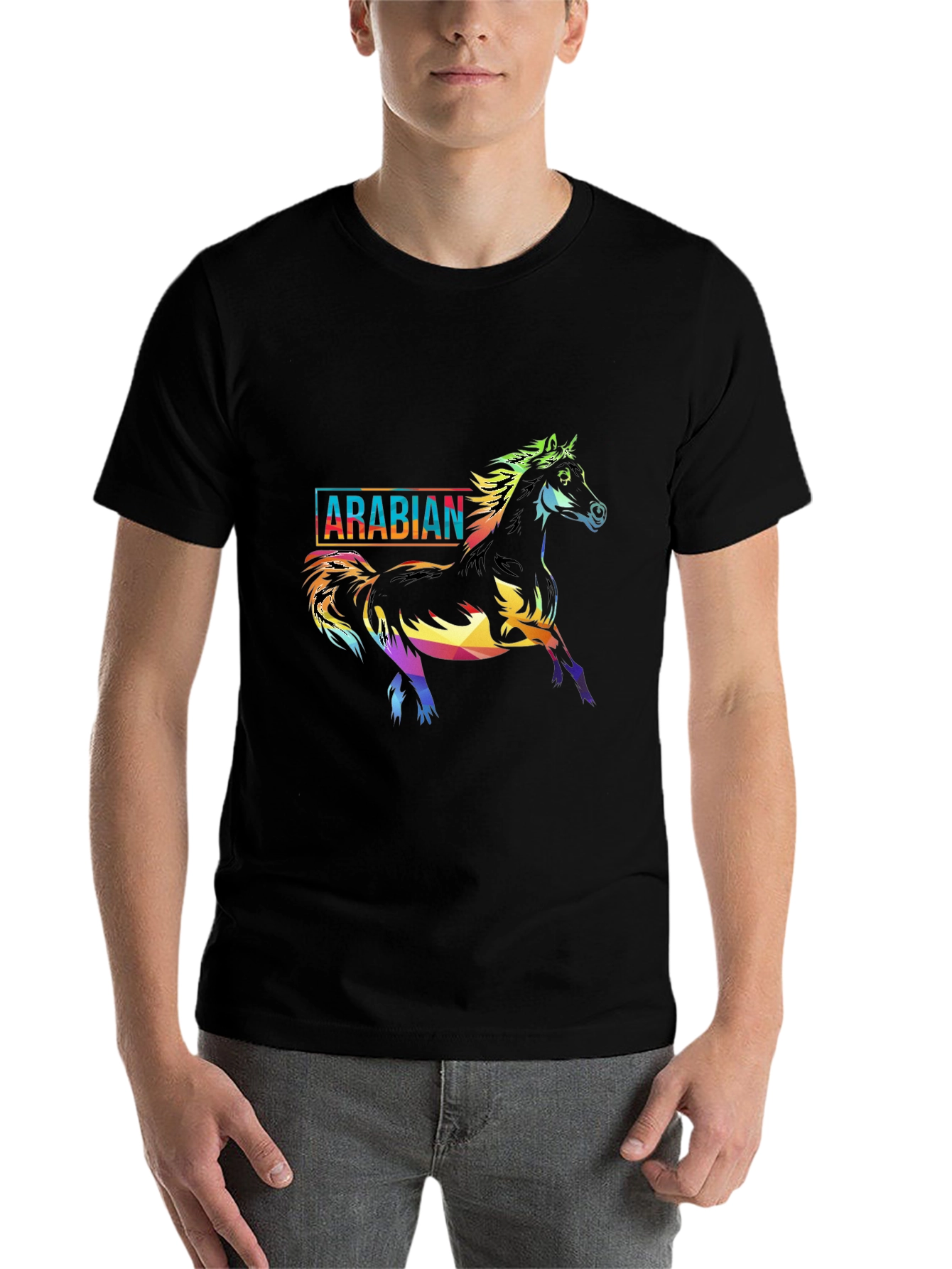 Black Colorful Arabian Horse Graphic Tee view 7