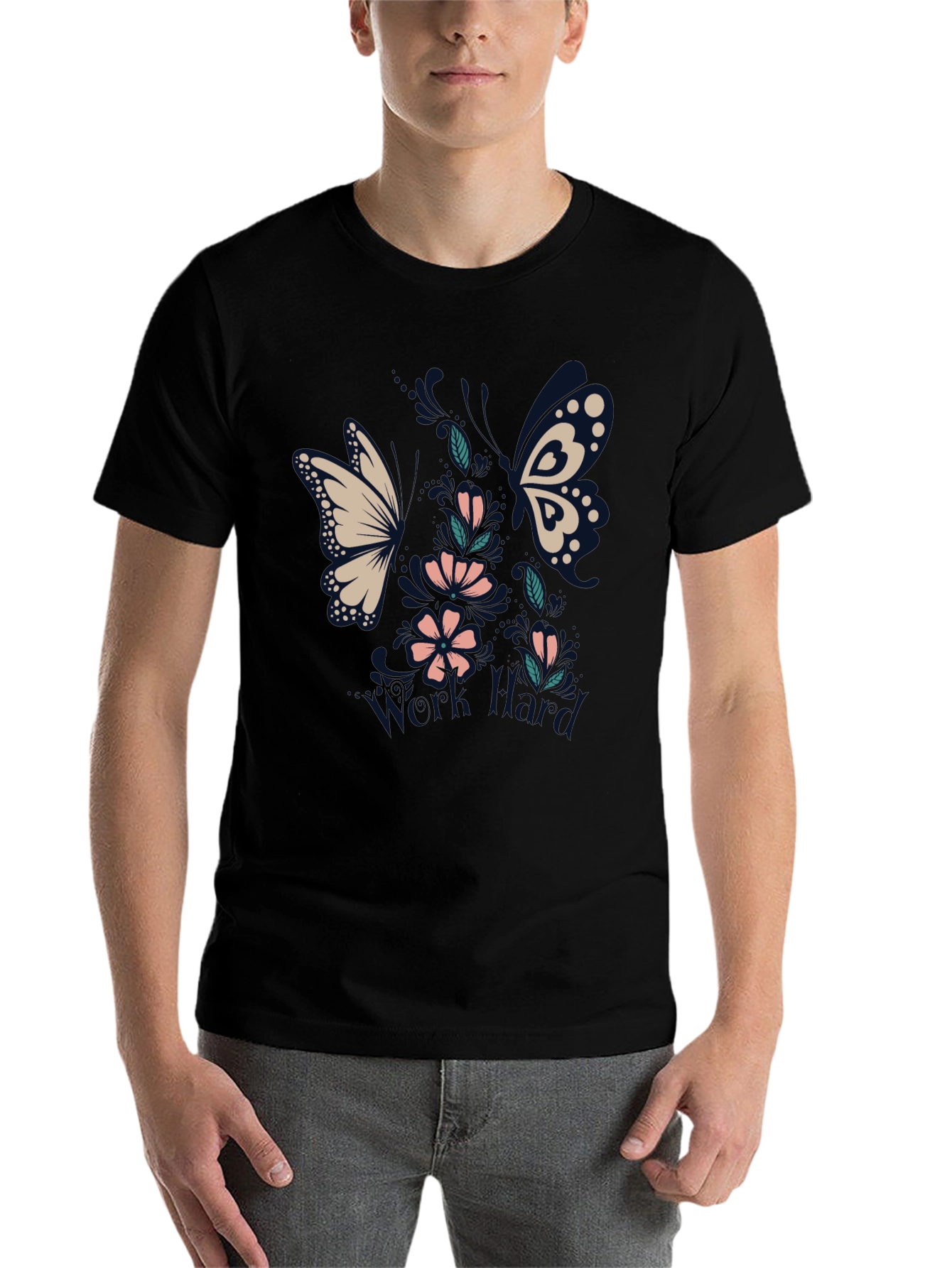 Black Floral Butterfly Black T-Shirt view 7