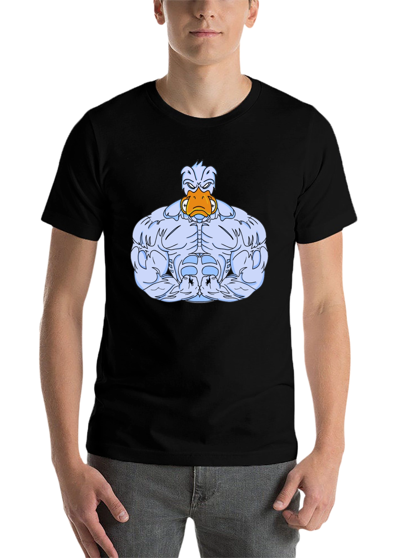 Black Buff Duck Cartoon Graphic T-Shirt view 7