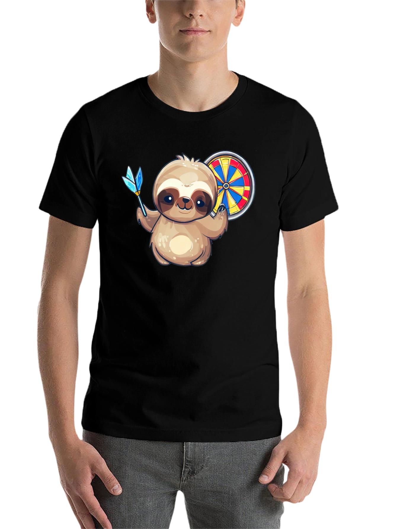 Black Sloth Dart T-Shirt - Novelty Graphic Tee for Dart Lovers view 7