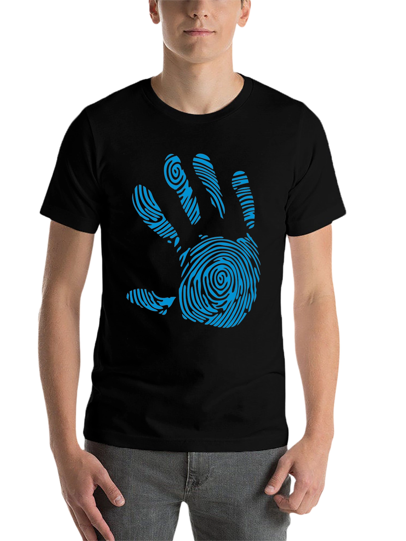 Black Fingerprint Hand Graphic Tee - Unique Design T-Shirt view 7