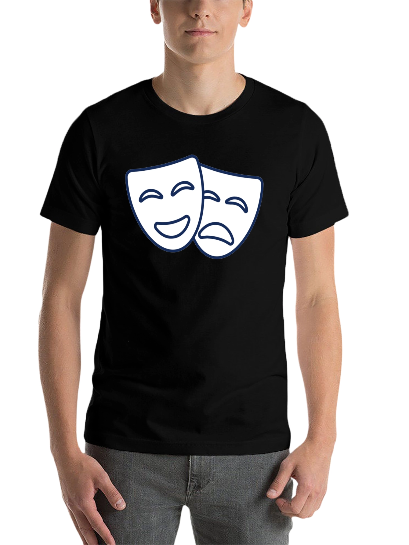 Black Comedy Tragedy Masks Graphic T-Shirt - Black view 7