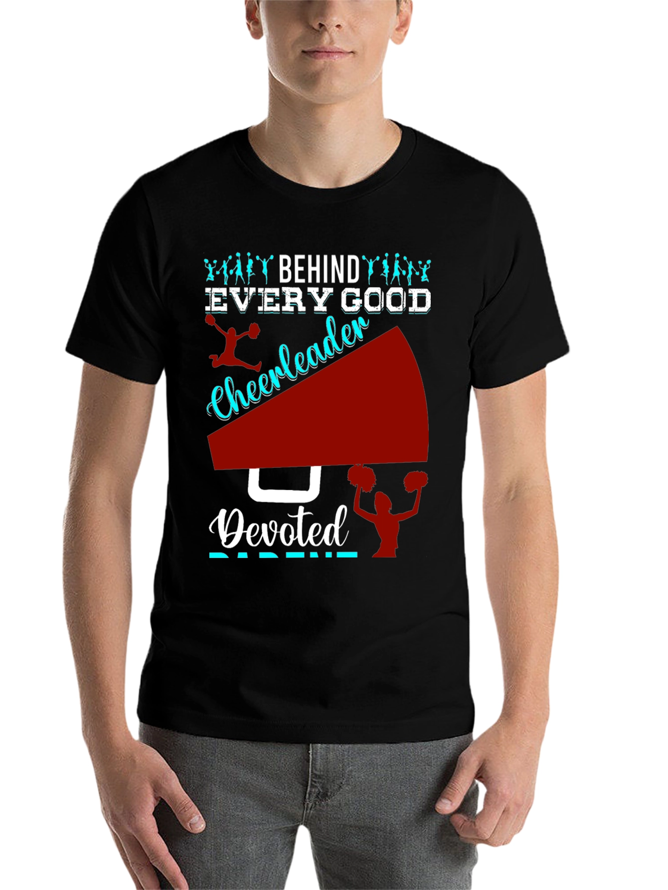 Black Devoted Cheerleader Parent T-Shirt view 7