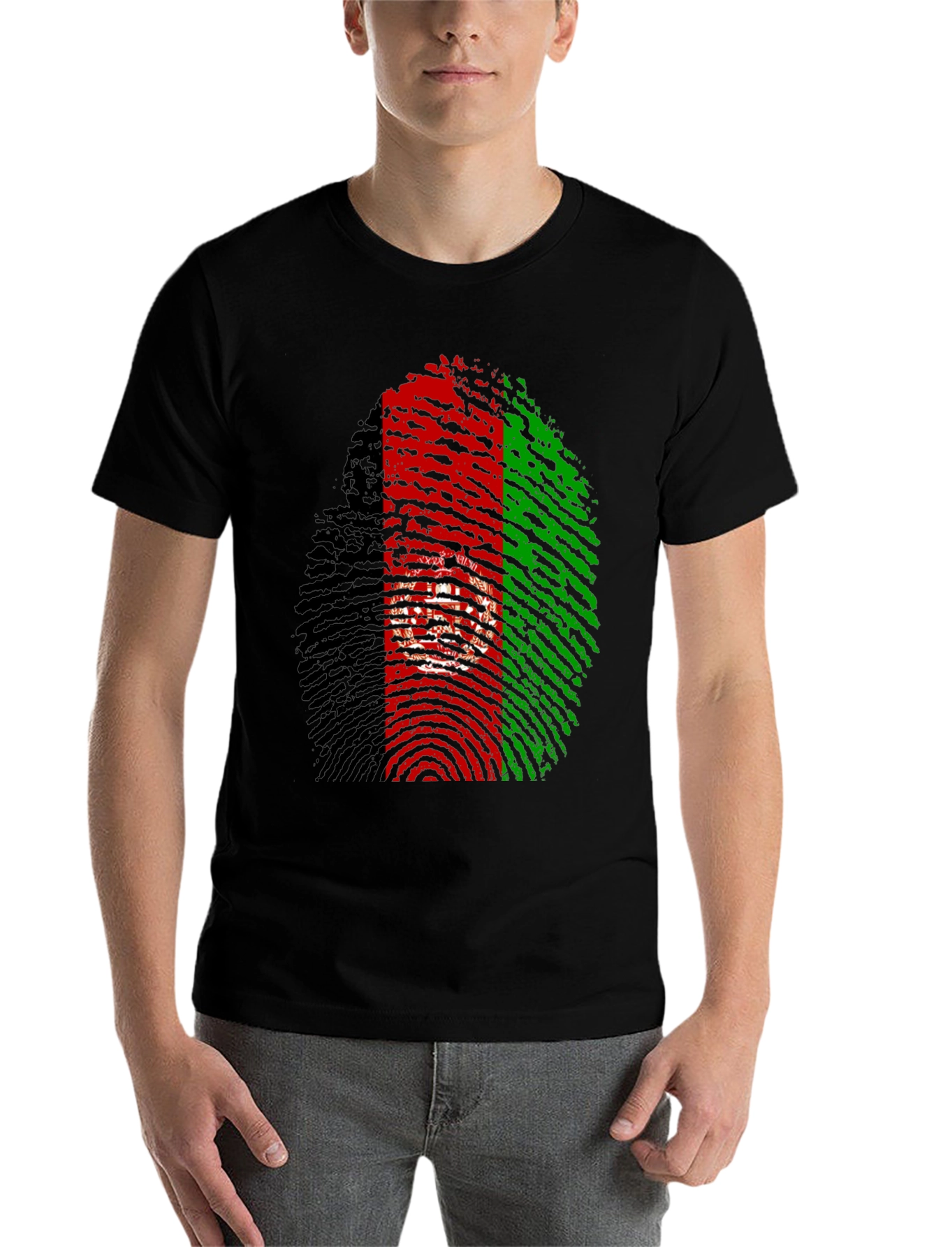 Black Afghanistan Flag Fingerprint T-Shirt view 7
