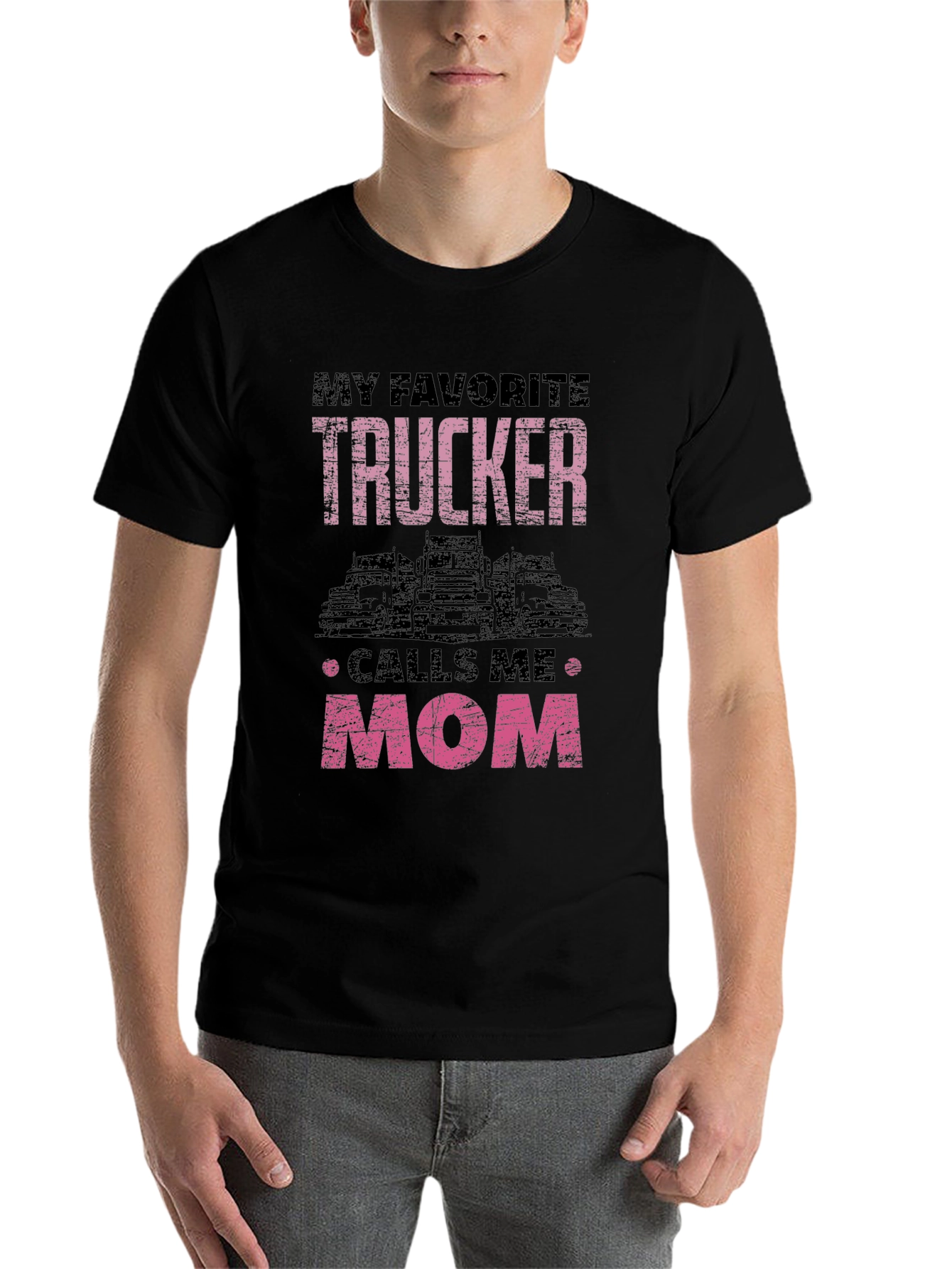 Black My Favorite Trucker Calls Me Mom T-Shirt view 7