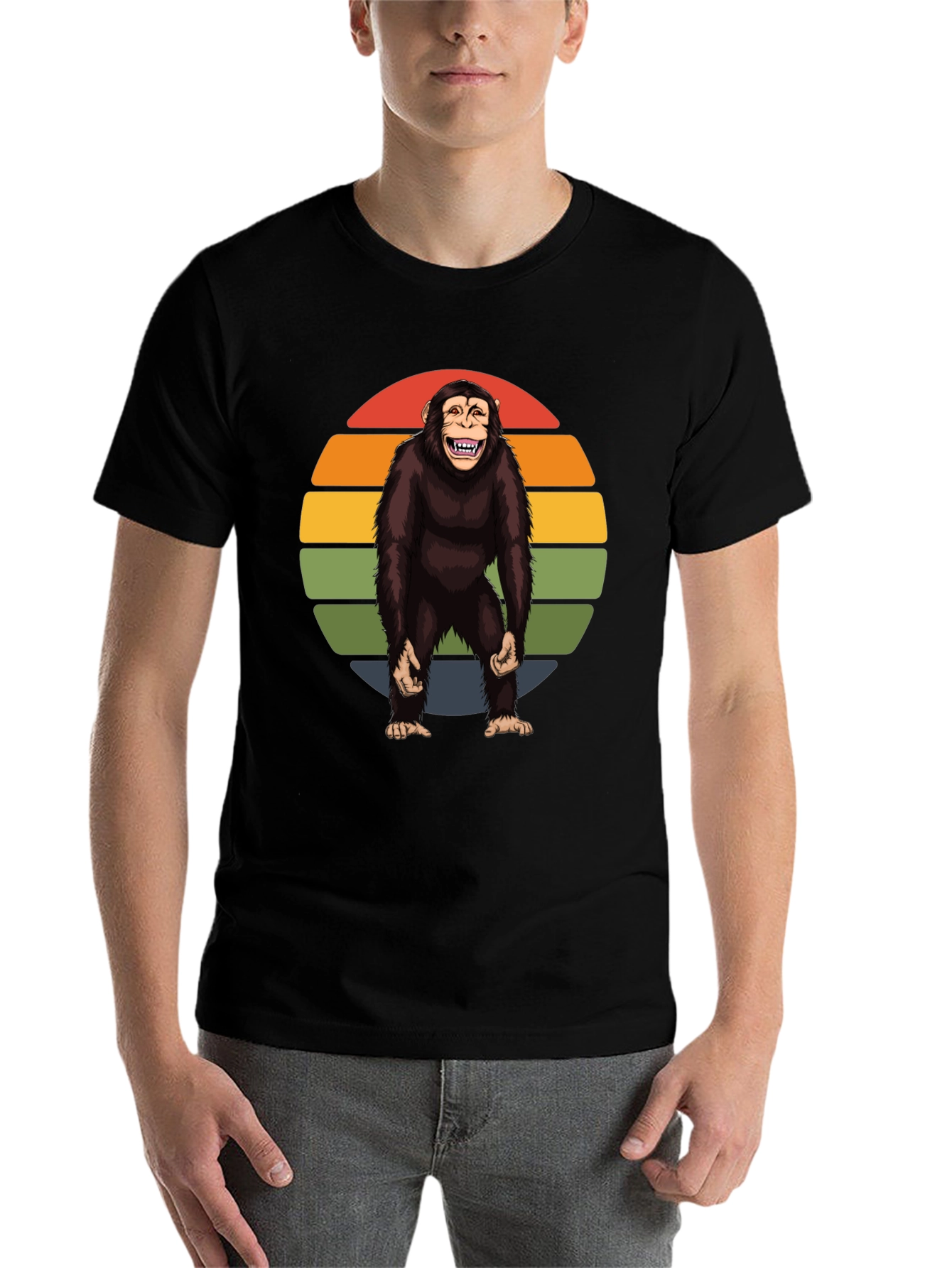 Black Retro Monkey Graphic Tee - Hilarious Ape Design view 7