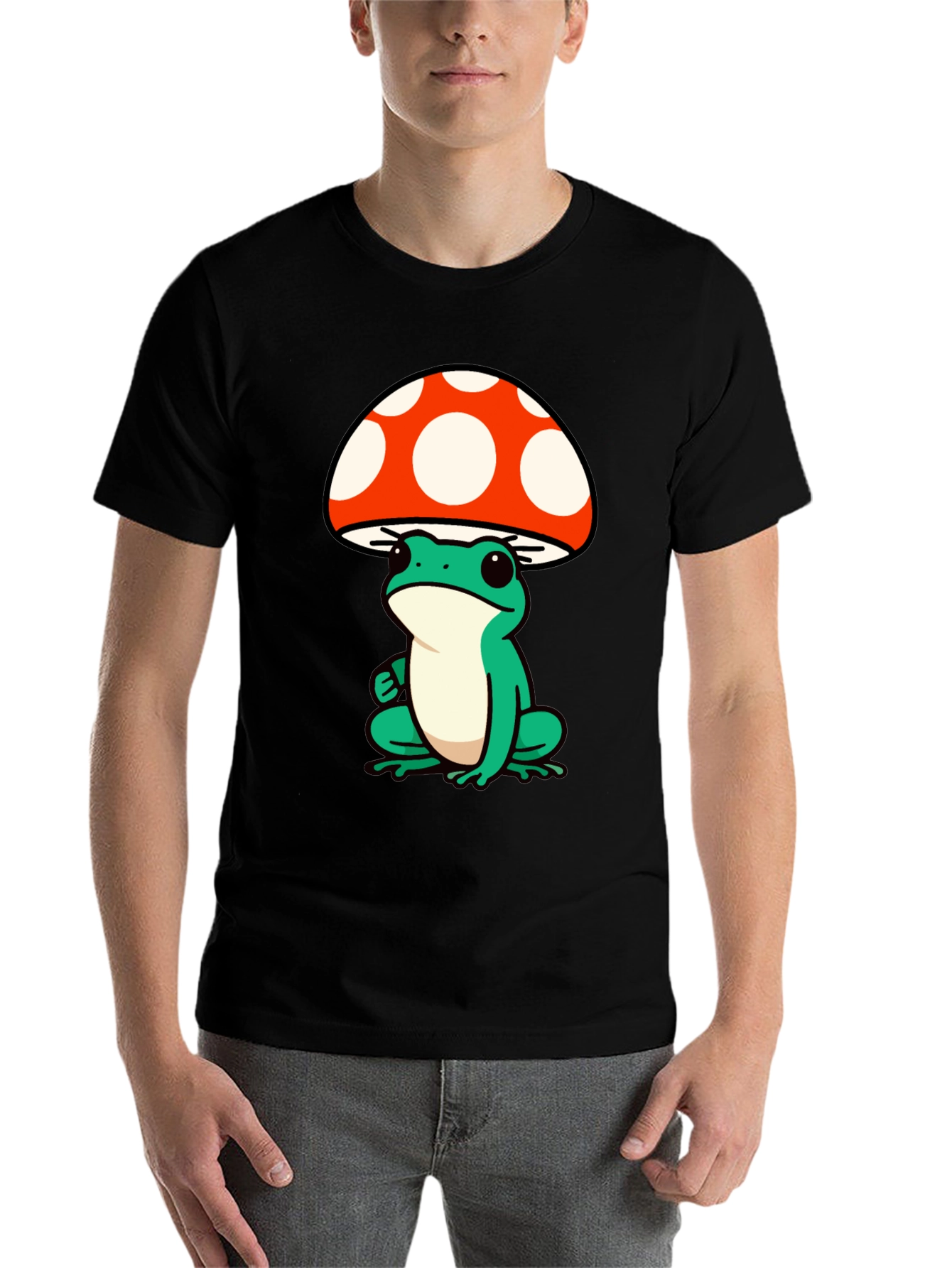 Black Frog Mushroom Graphic Tee - Black Cotton T-Shirt view 7
