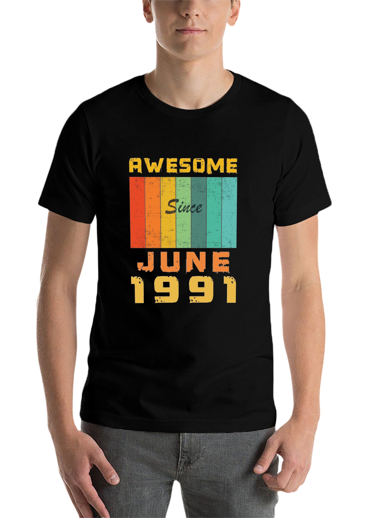 Black Awesome Since June 1991 Birthday T-Shirt view 7