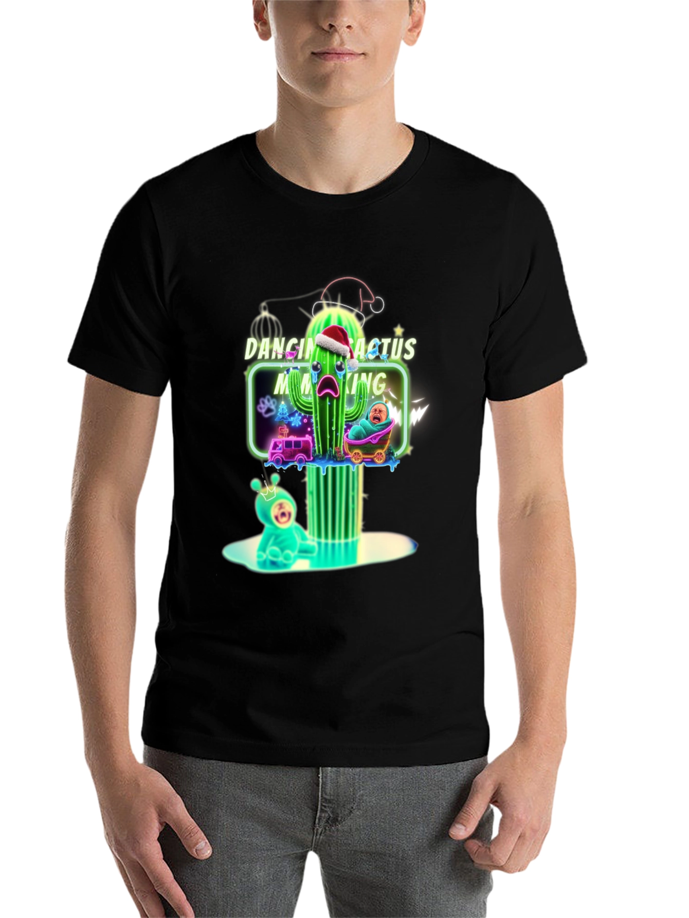 Black Dancing Cactus Making Me Cry T-Shirt - Funny Xmas Tee view 7