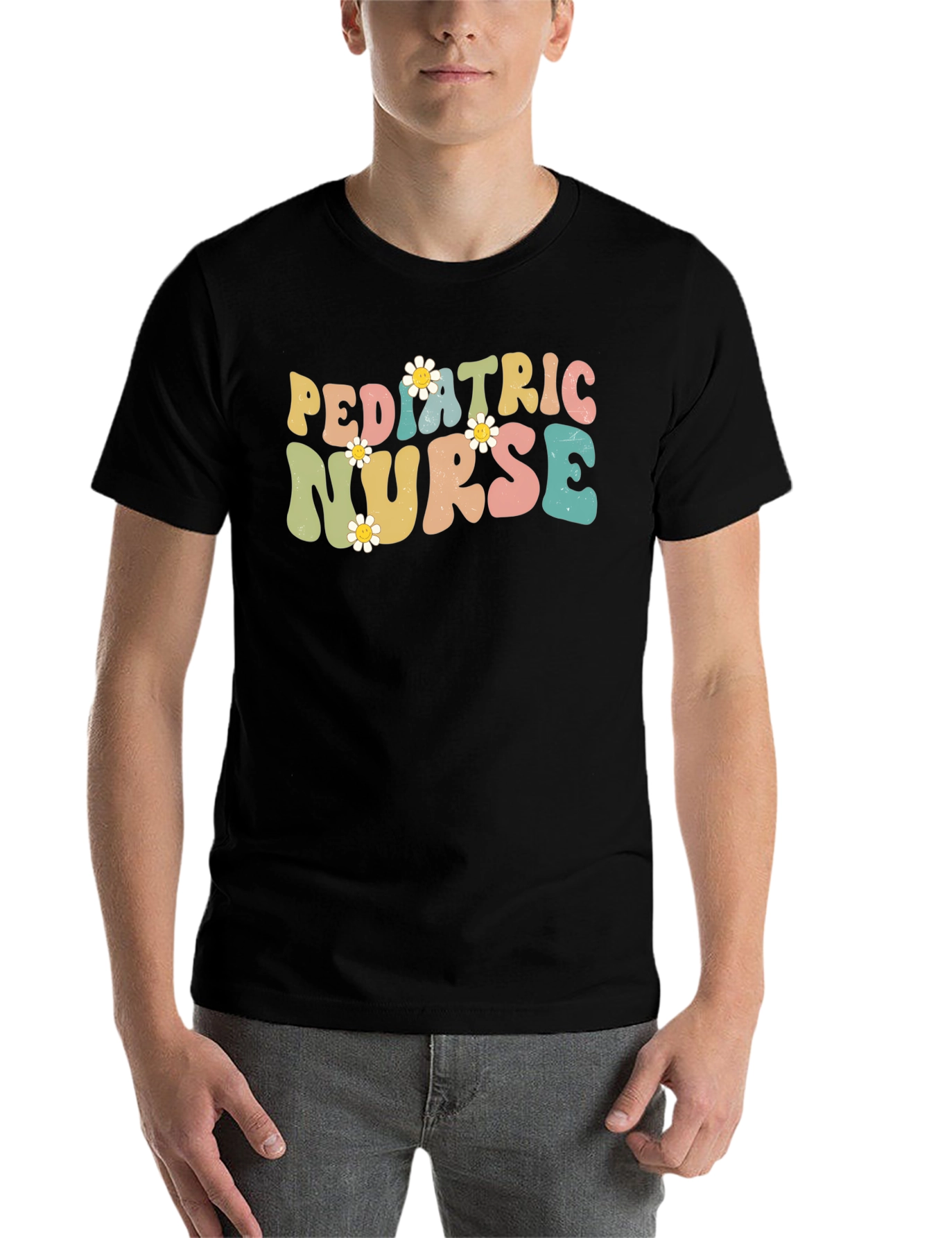 Pediatric Nurse T-Shirt, Retro Floral Design - 7