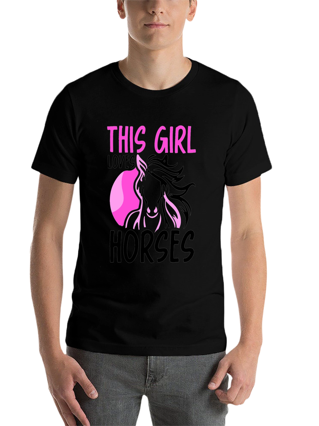Black This Girl Loves Horses Graphic Tee view 7