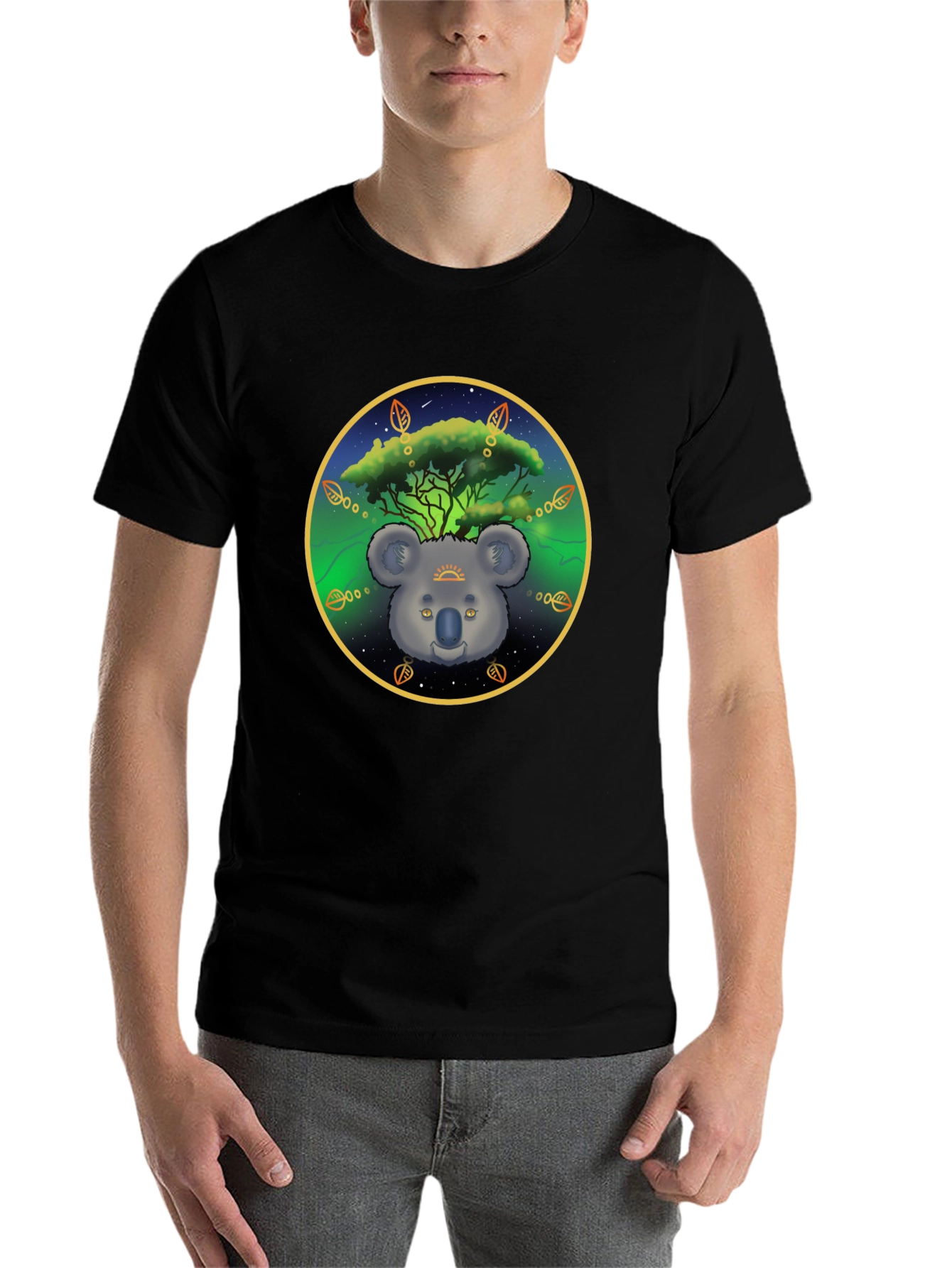 Black Koala Tree Graphic Tee - Unisex Black T-Shirt view 7