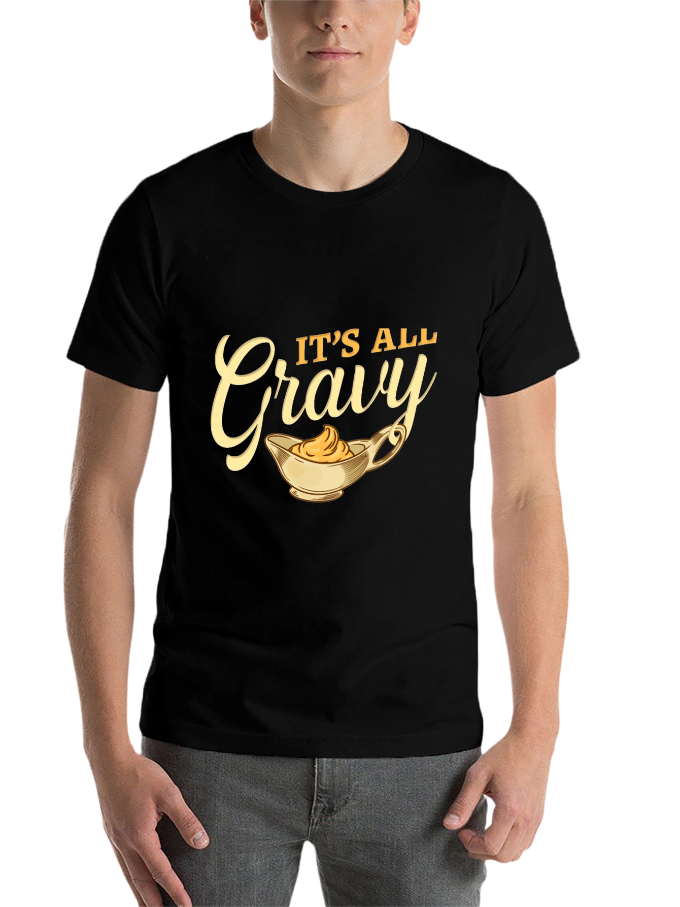 Black It's All Gravy T-Shirt - Black Cotton Blend view 7