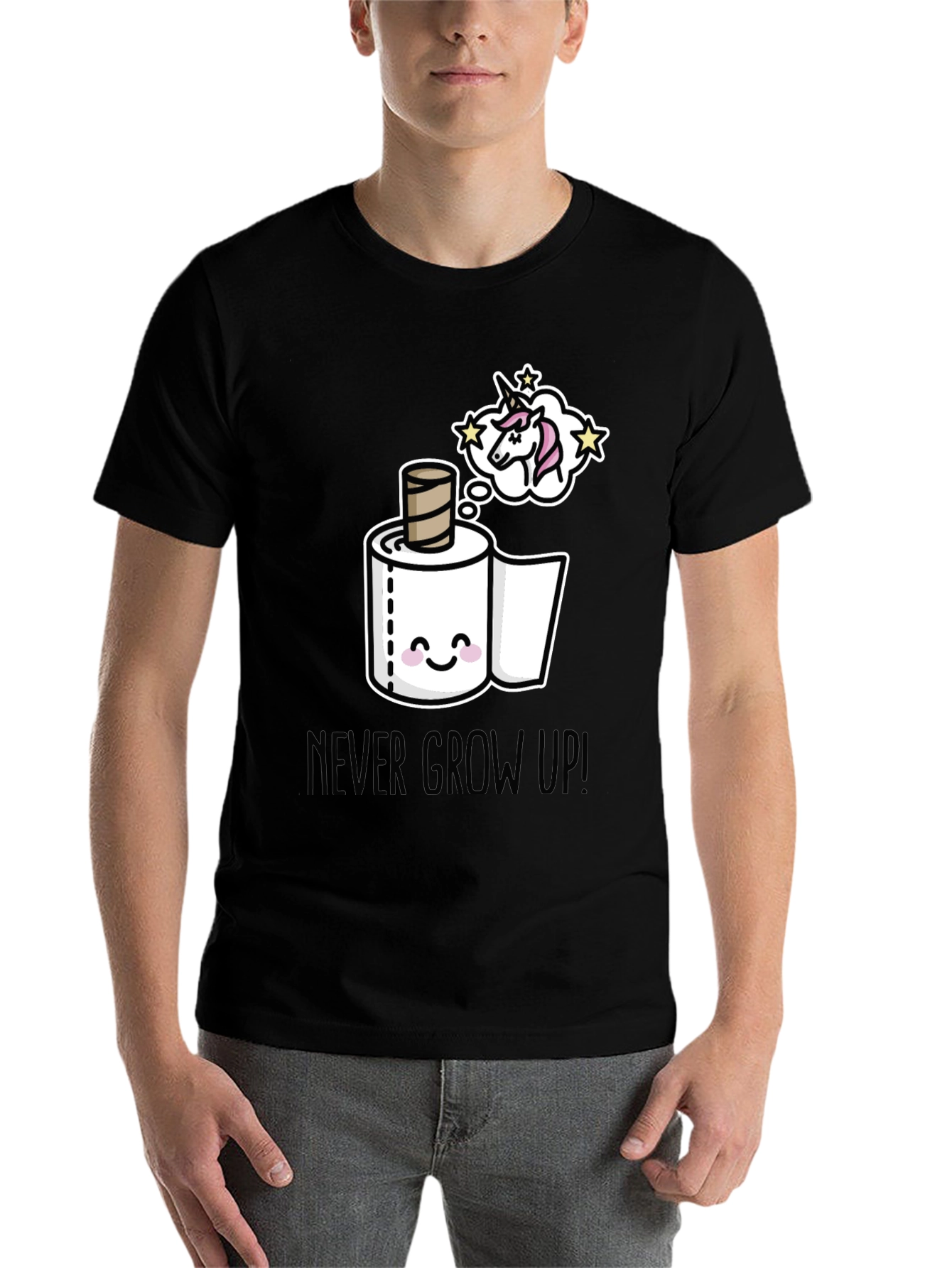 Black Never Grow Up T-Shirt: Unicorn Toilet Paper Dream view 7