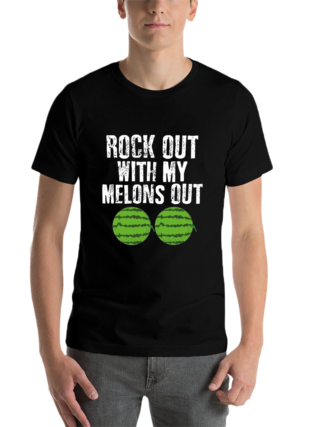 Black Rock Out With My Melons Out Funny T-Shirt view 7