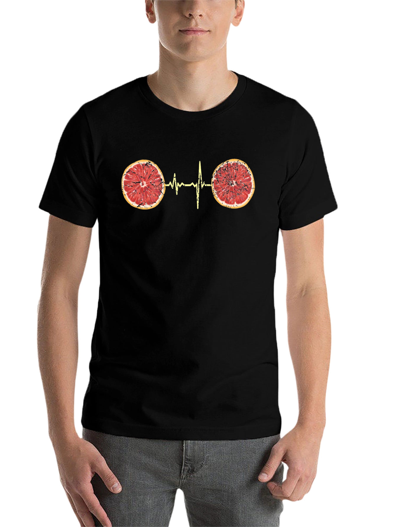 Black Citrus Heartbeat Graphic Tee - Unique Novelty T-Shirt view 7