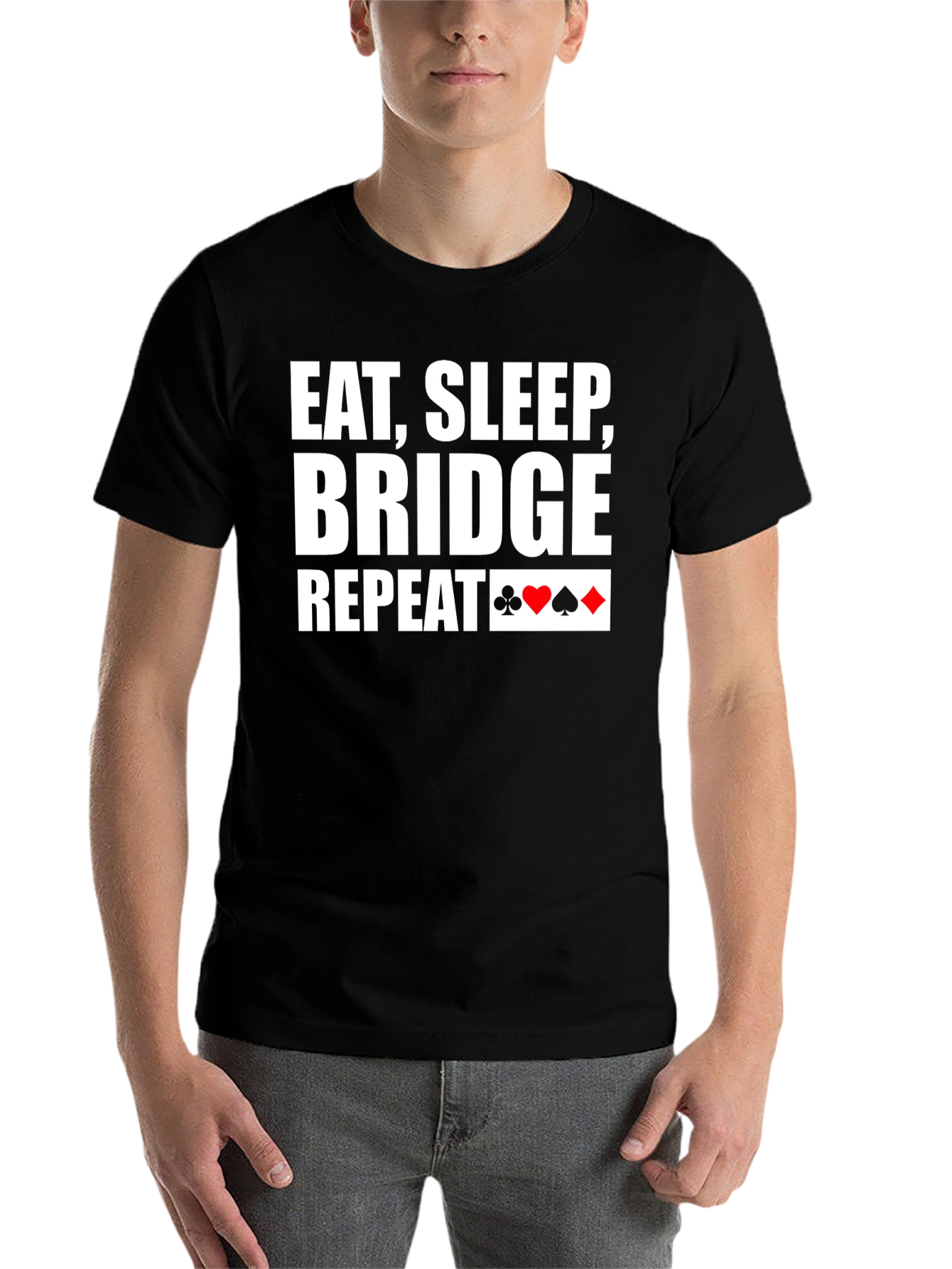 Black Eat, Sleep, Bridge, Repeat Black T-Shirt view 7