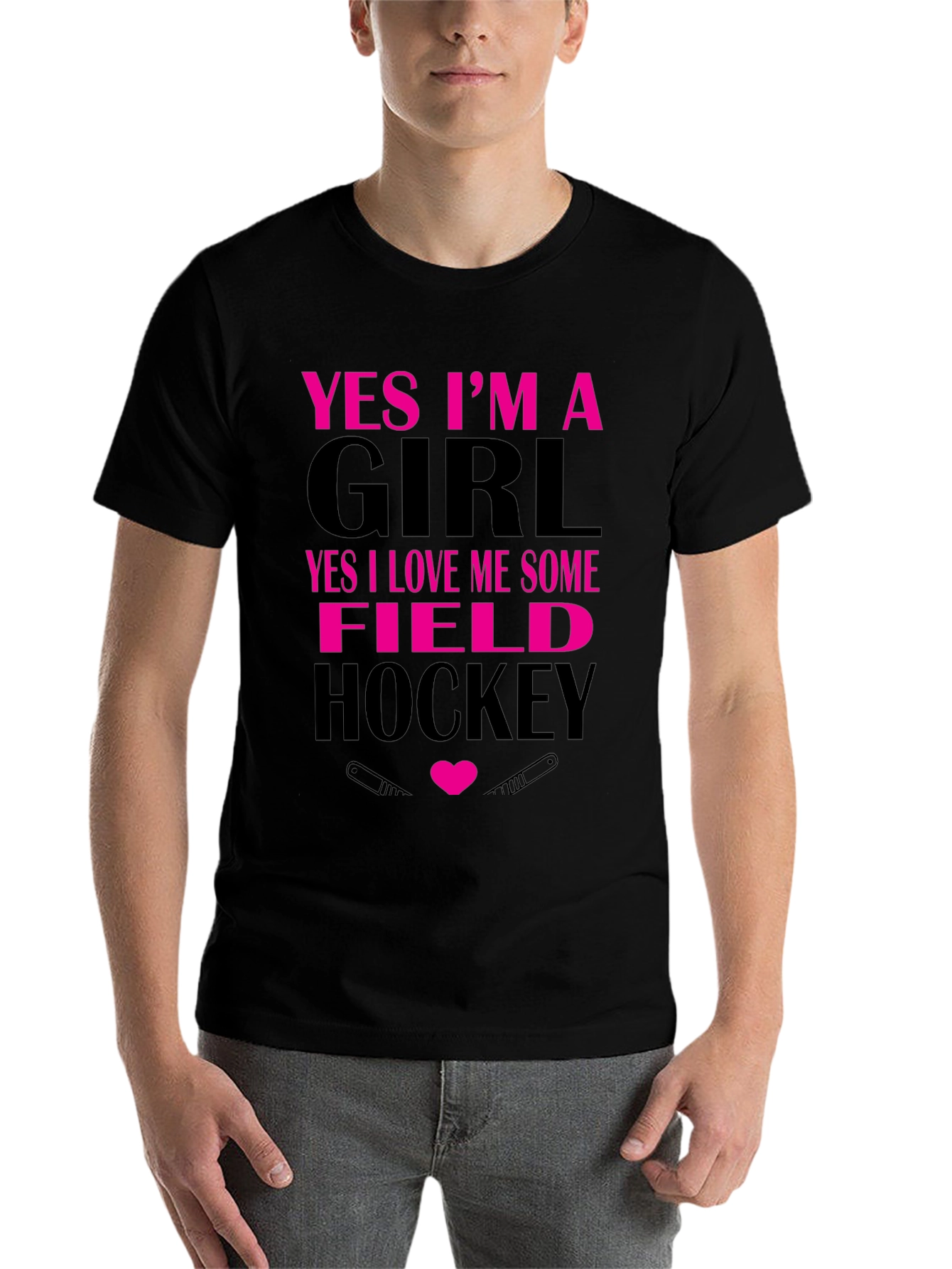 Black Yes I'm A Girl Field Hockey T-Shirt view 7