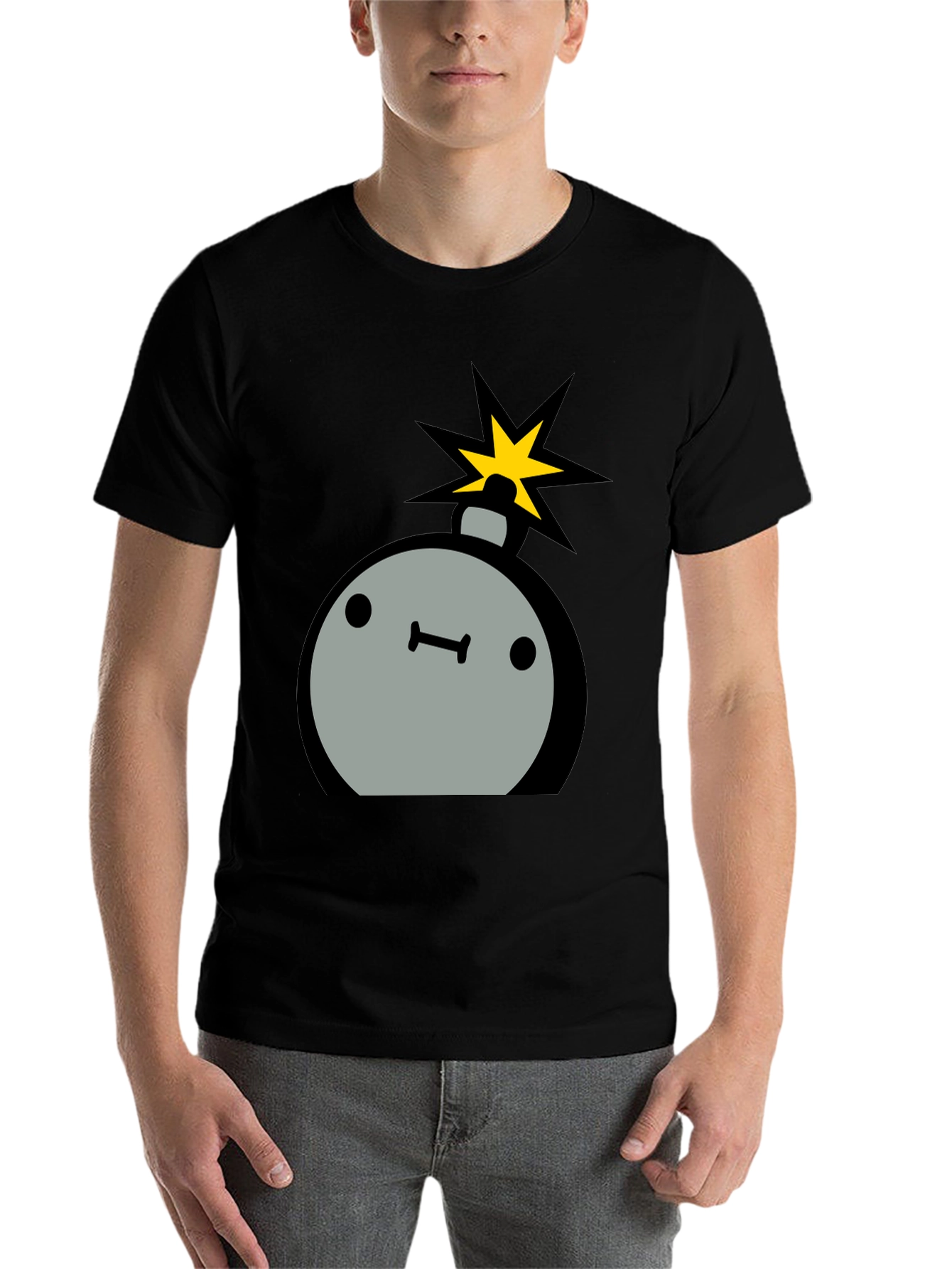 Black Cartoon Bomb Graphic Tee - Men's Black T-Shirt view 7