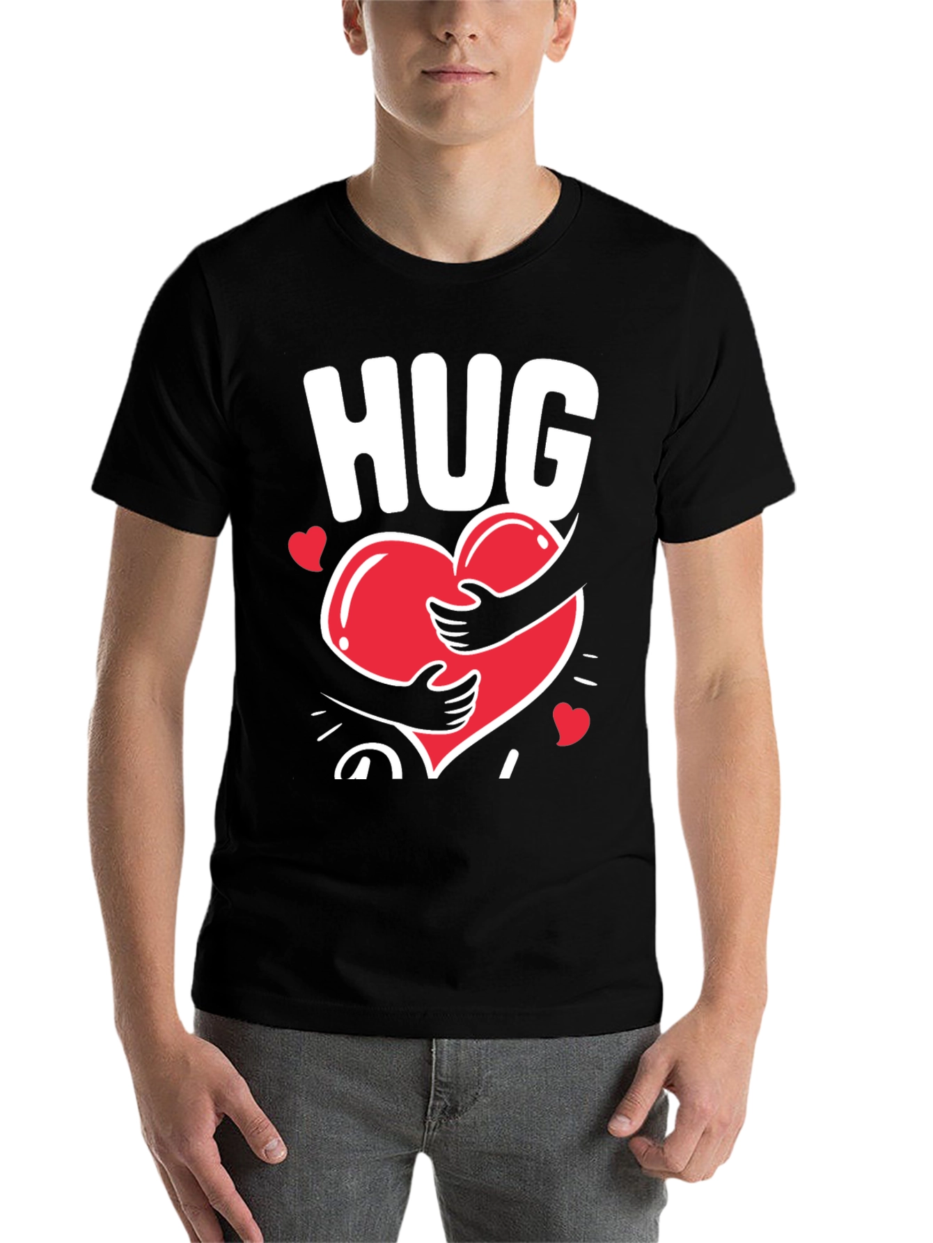 Black Hug Heart Graphic Tee - Black Casual T-Shirt view 7