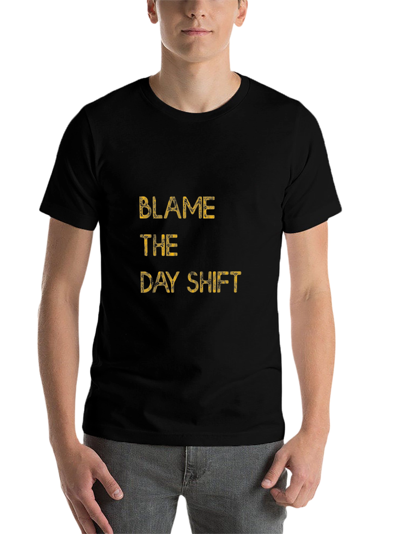 Black Blame the Day Shift Graphic Tee - Black Cotton T-Shirt view 7