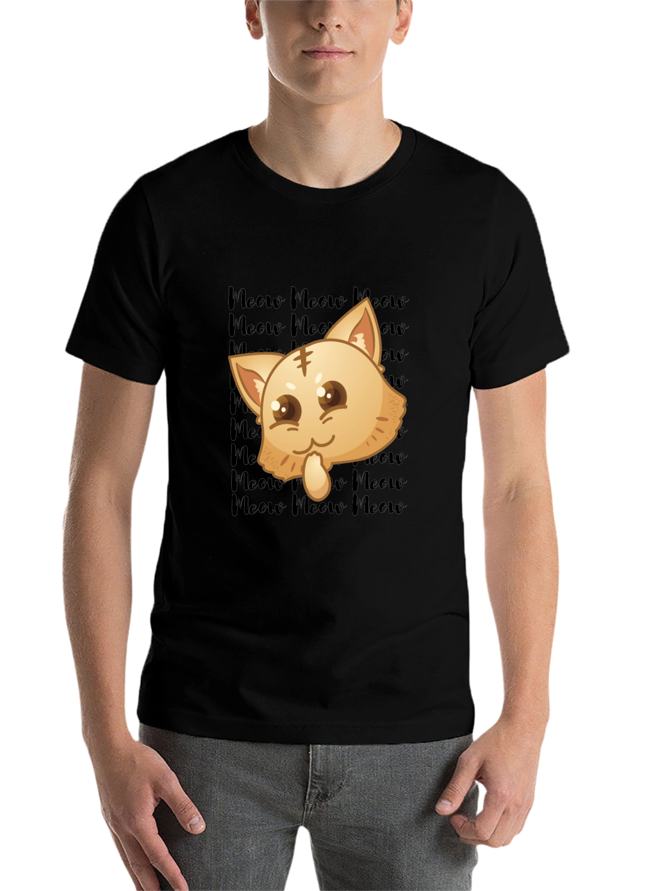 Black Kawaii Meow Cat T-Shirt view 7