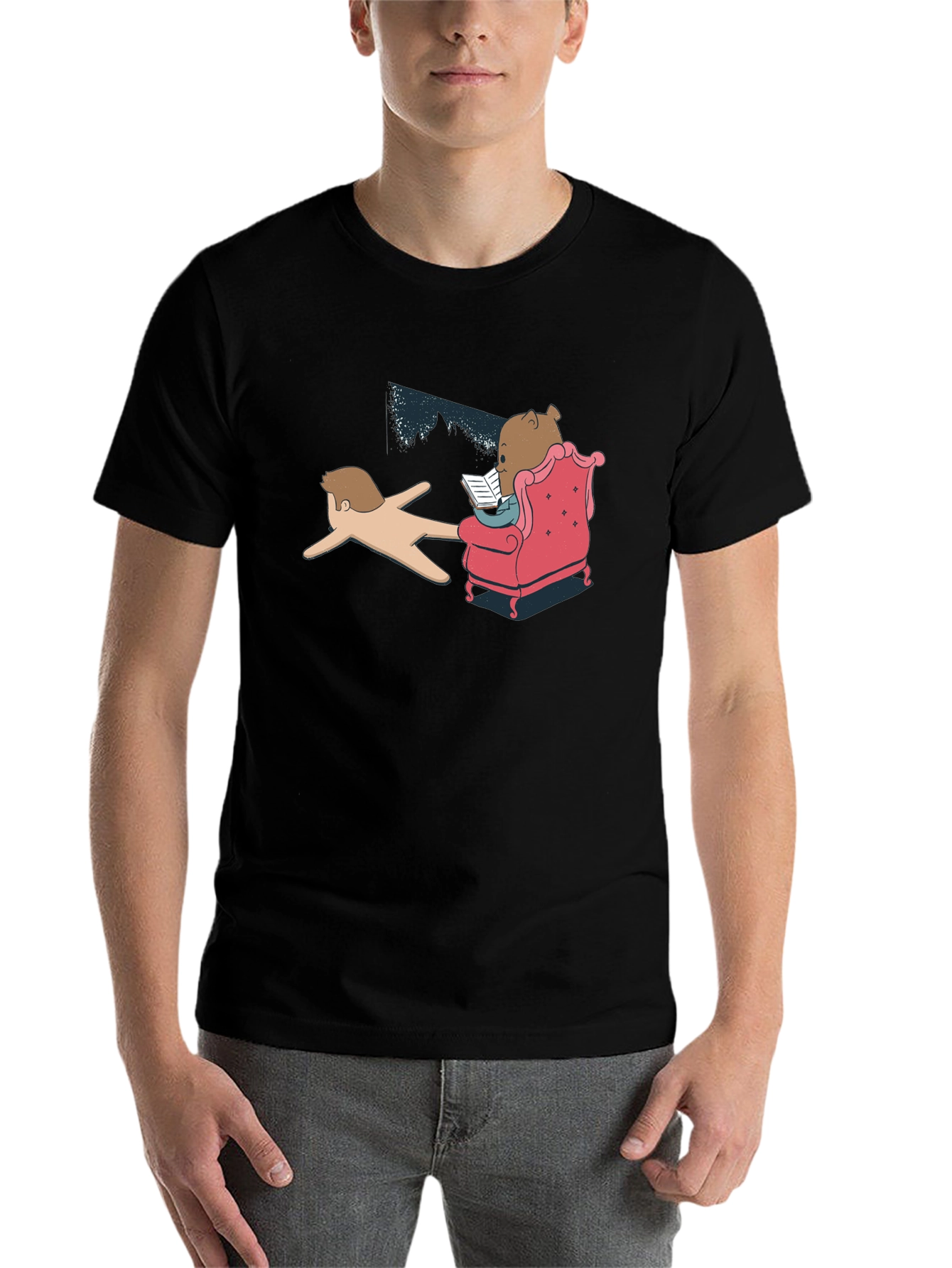 Black Funny Reading Bear Black T-Shirt view 7