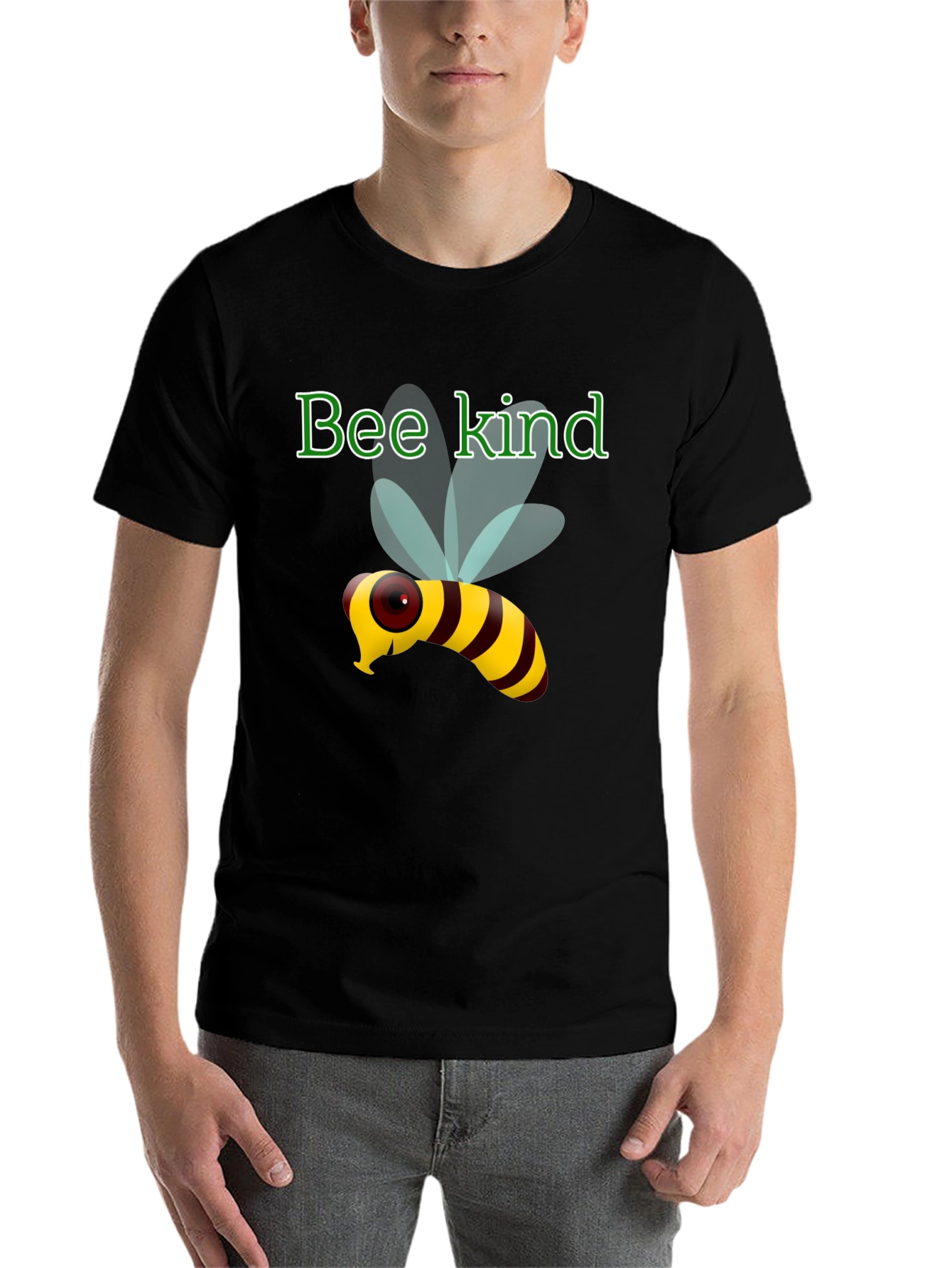 Black Bee Kind T-Shirt - Black Cotton Tee with Cute Bee Design view 7