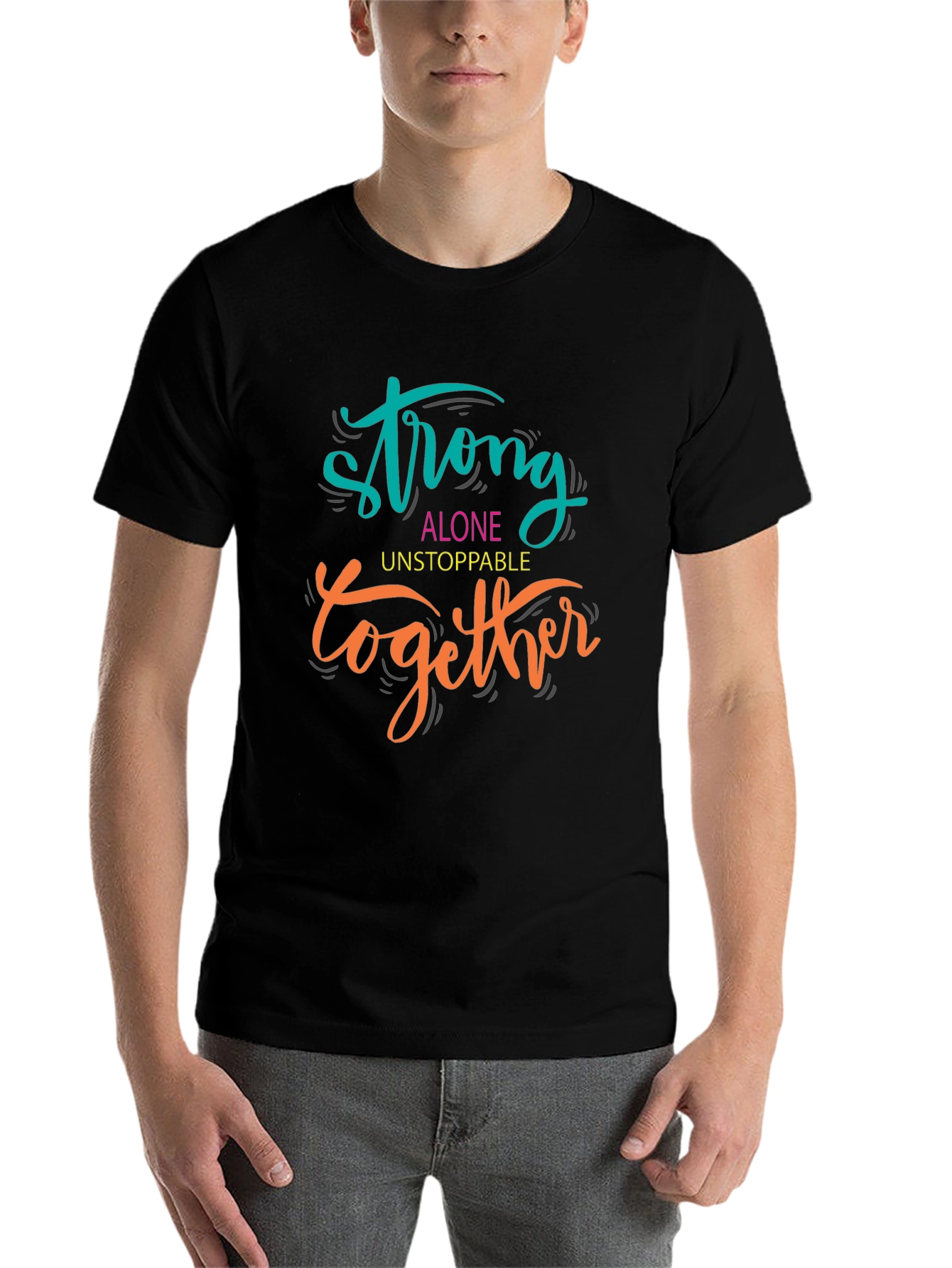 Black Motivational Strong Together Graphic Tee view 7