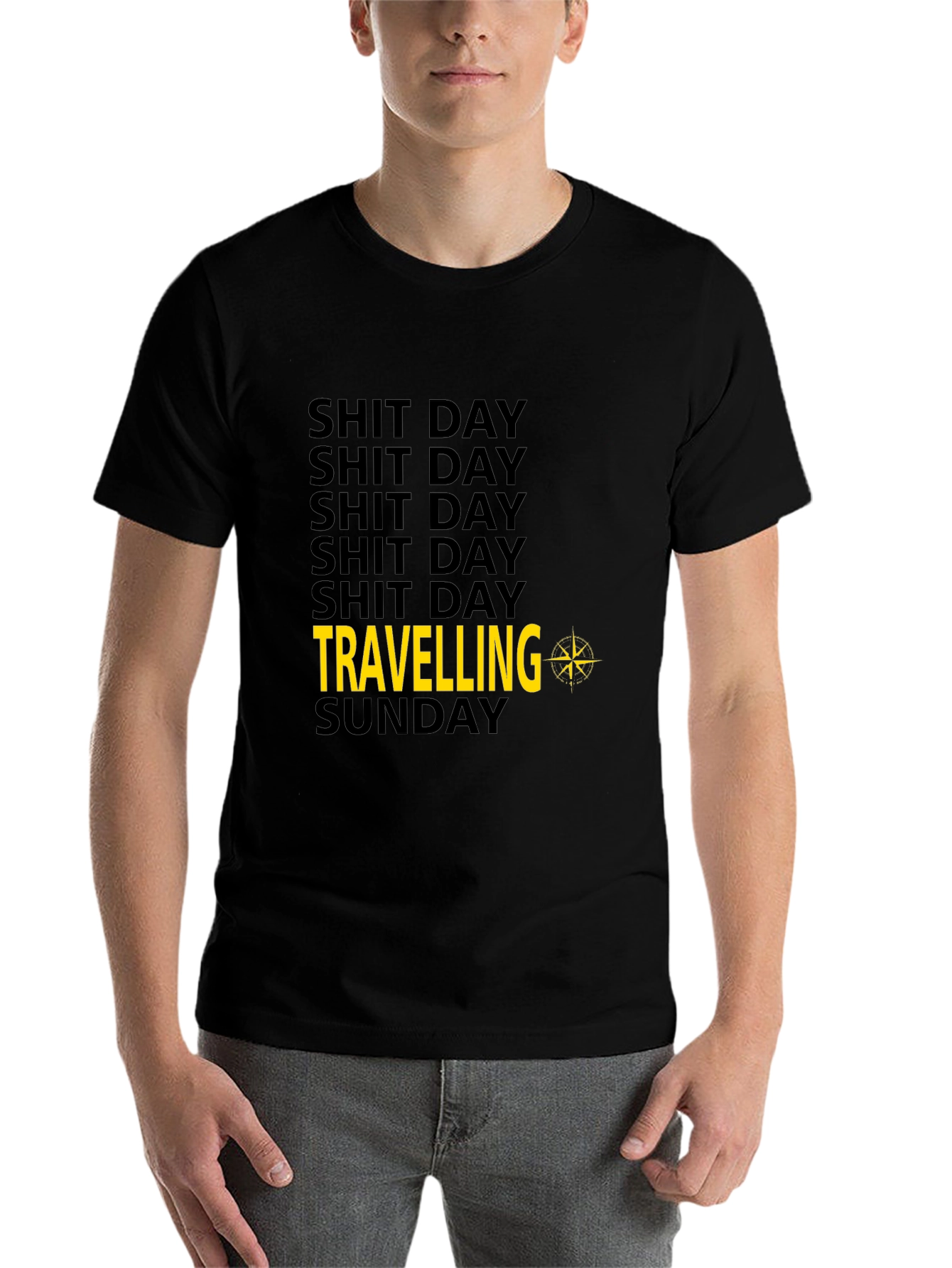 Black Shit Day Travelling Compass Men's Black T-Shirt view 7